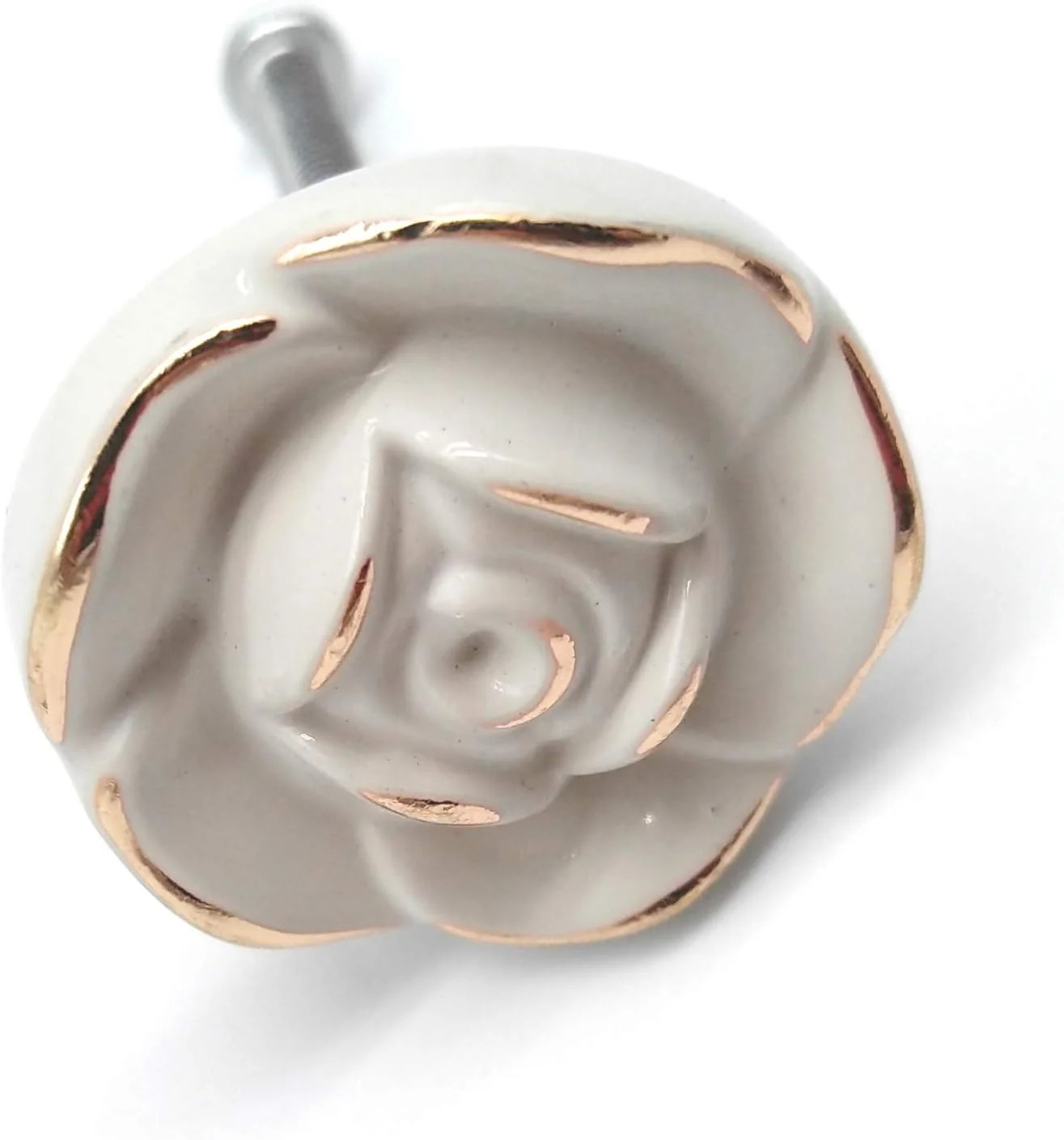 Antique Rose Flower Cabinet Knobs, Vintage Kitchen Shabby Chic Zinc Alloy White