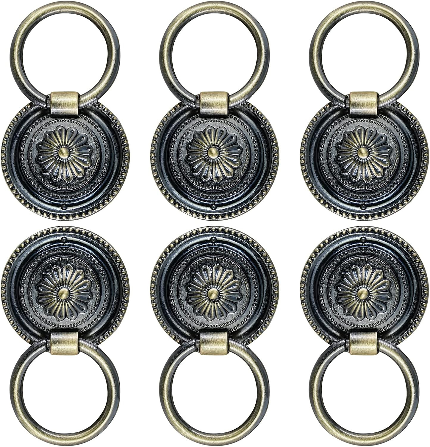 6pcs Antique Bronze Cabinet Knobs, Drop Ring Drawer Pulls Round Dresser Knobs Ha