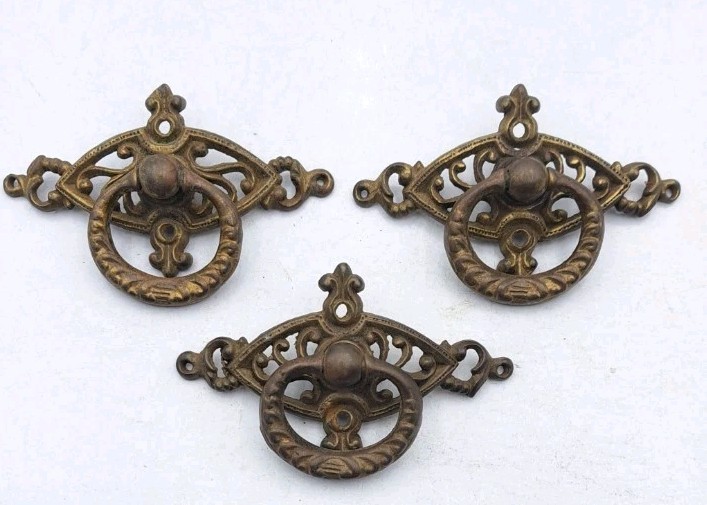 Antique Drawer Pulls Vintage Furniture Handles Brass Lot of 3