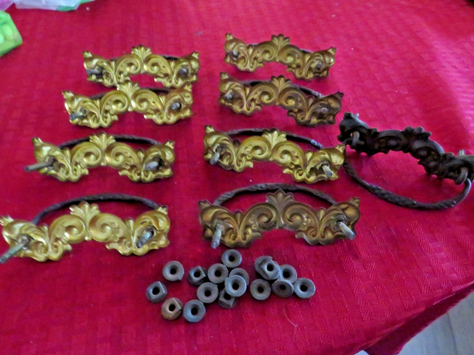 9 Antique Victorian Brass Drawer Pull Door Handles Larkin Style