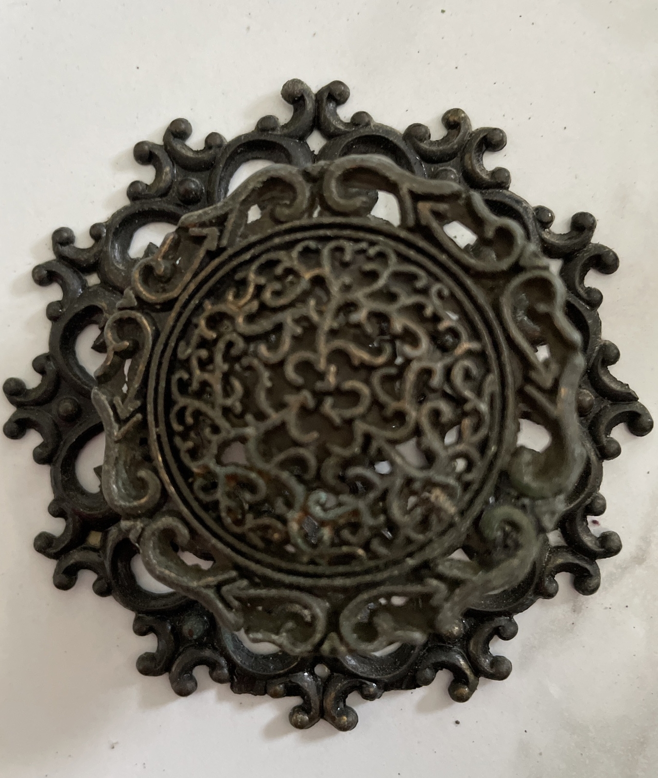 Vintage Drawer Pull W/Backplate (4) Escutcheon Ornate Filagree Brass From Japan