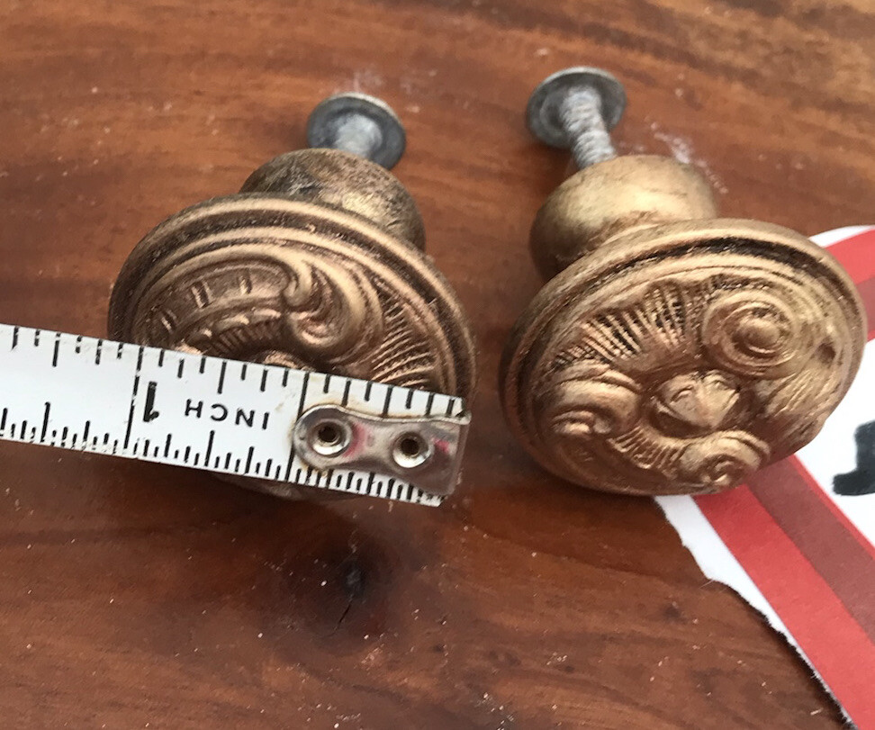 Vintage French drawer pull antique brass Provincial Door Dresser ￼round 1 ¼” dia