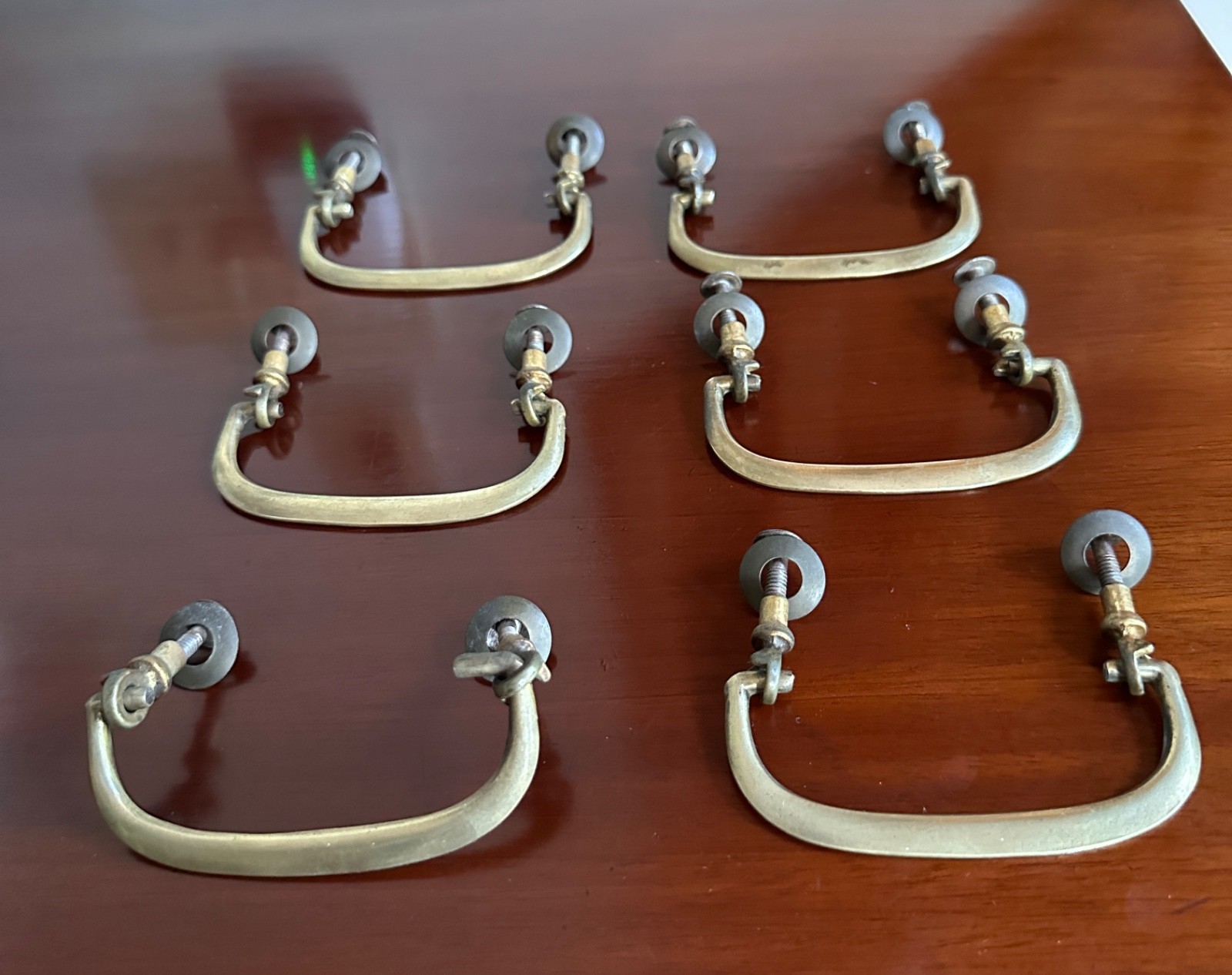 6 Antique Solid Brass Classic Colonial Dresser Drawer Cabinet Desk Bail Pulls