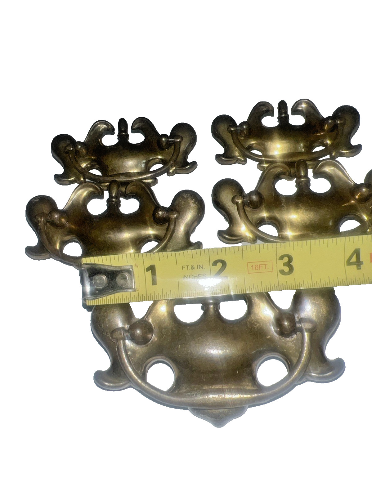 Chippendale Colonial Brass Antique Hardware Batwing Drawer Pulls Handles 5 Total