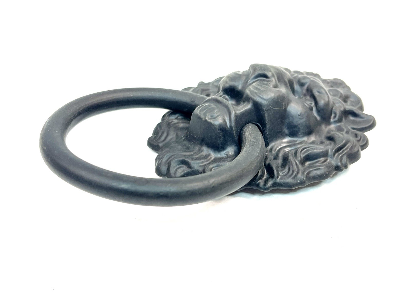 NOS Large 4.5″ Black Finish Lion Head Drop Ring Drawer Pull KBC Brass Co