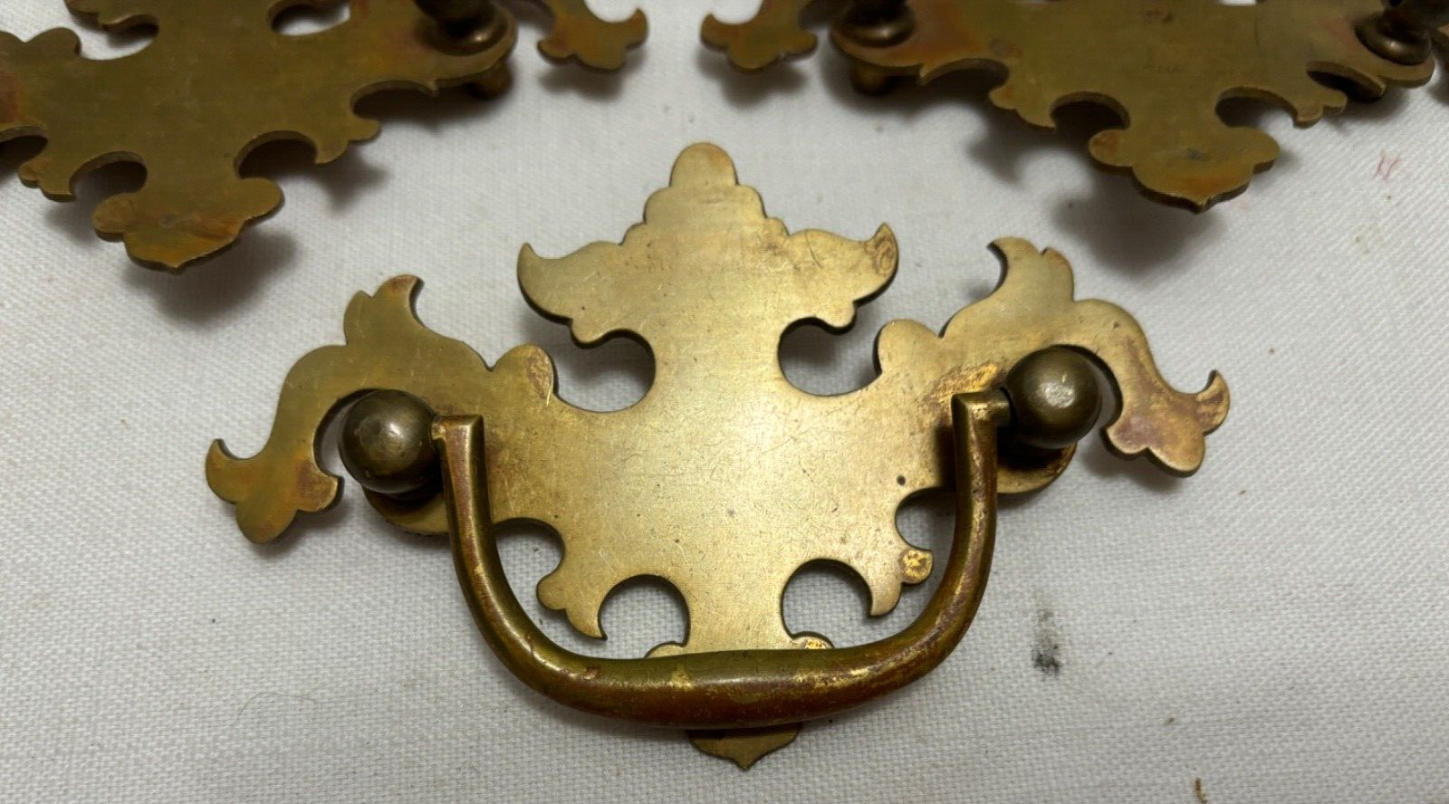 6 Chippendale 5″ Batwing Vintage Cast Brass Backplates 1 Complete Drawer Pull