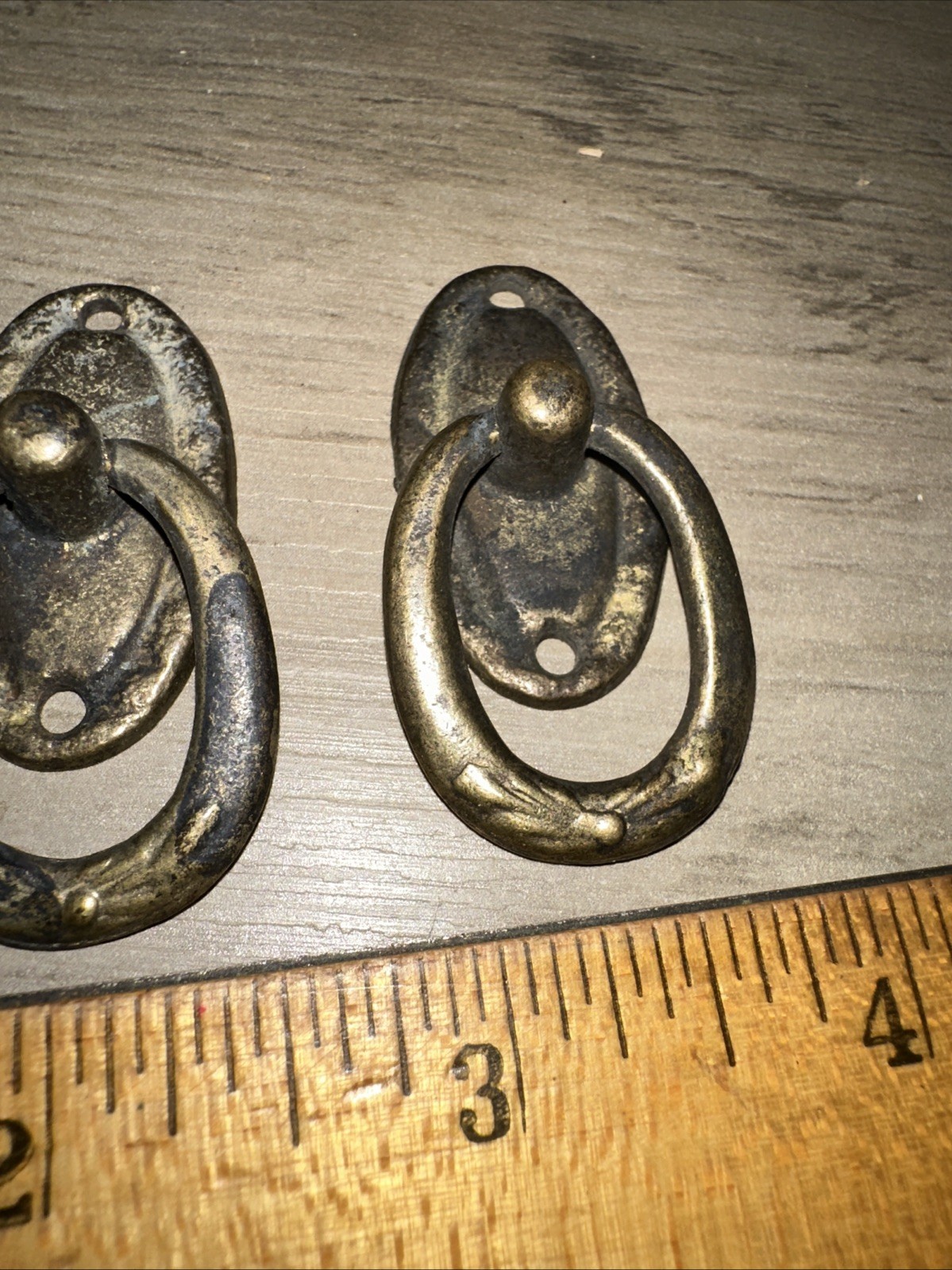 3 ANTIQUE VINTAGE Ring Drawer Pull Handle Cabinet Knob Drawer Pulls Small Brass