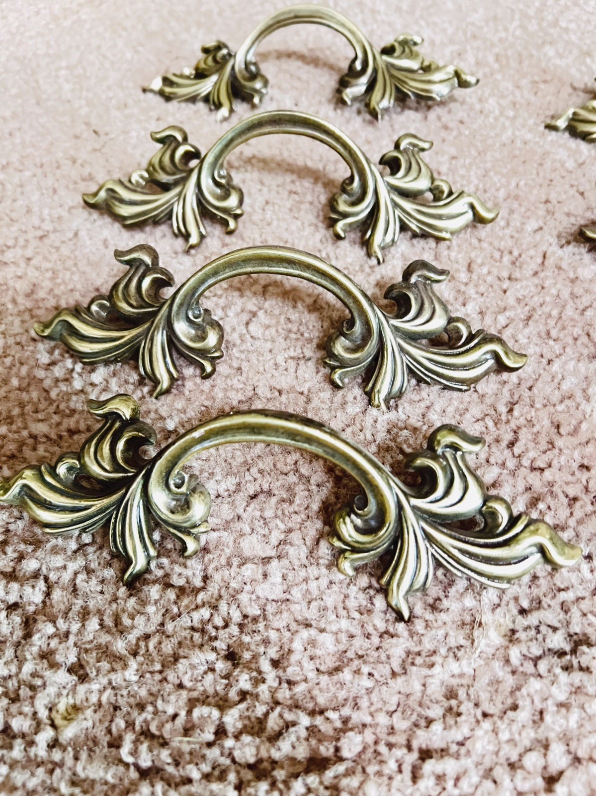 Vintage French Provincial Antique Brass Drawer Pulls 3″ Center Handles Set Of 6