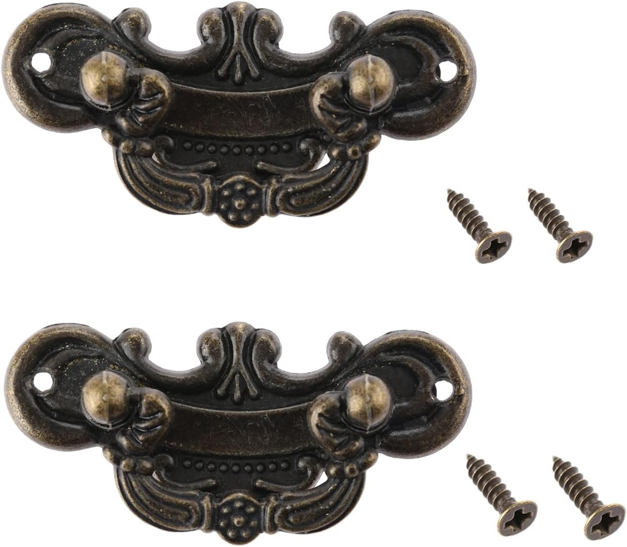 2-Pack Vintage Antique Bronze Pull Handle for Drawer Jewelry Box Kitchen Cabinet