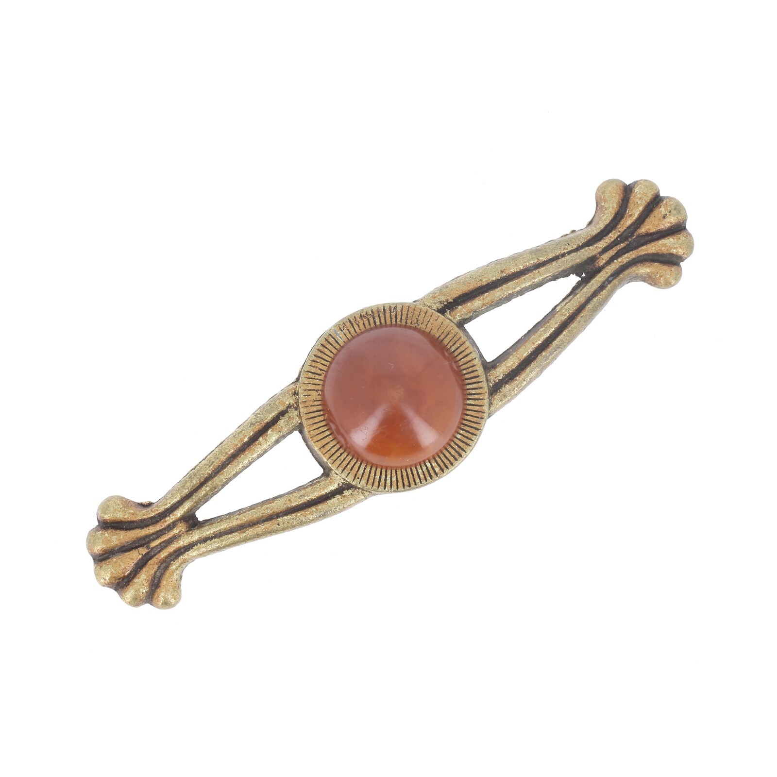 Brass ART DECO Drawer Pulls Cabinet Handles with Bakelite Cabochon Set of 4