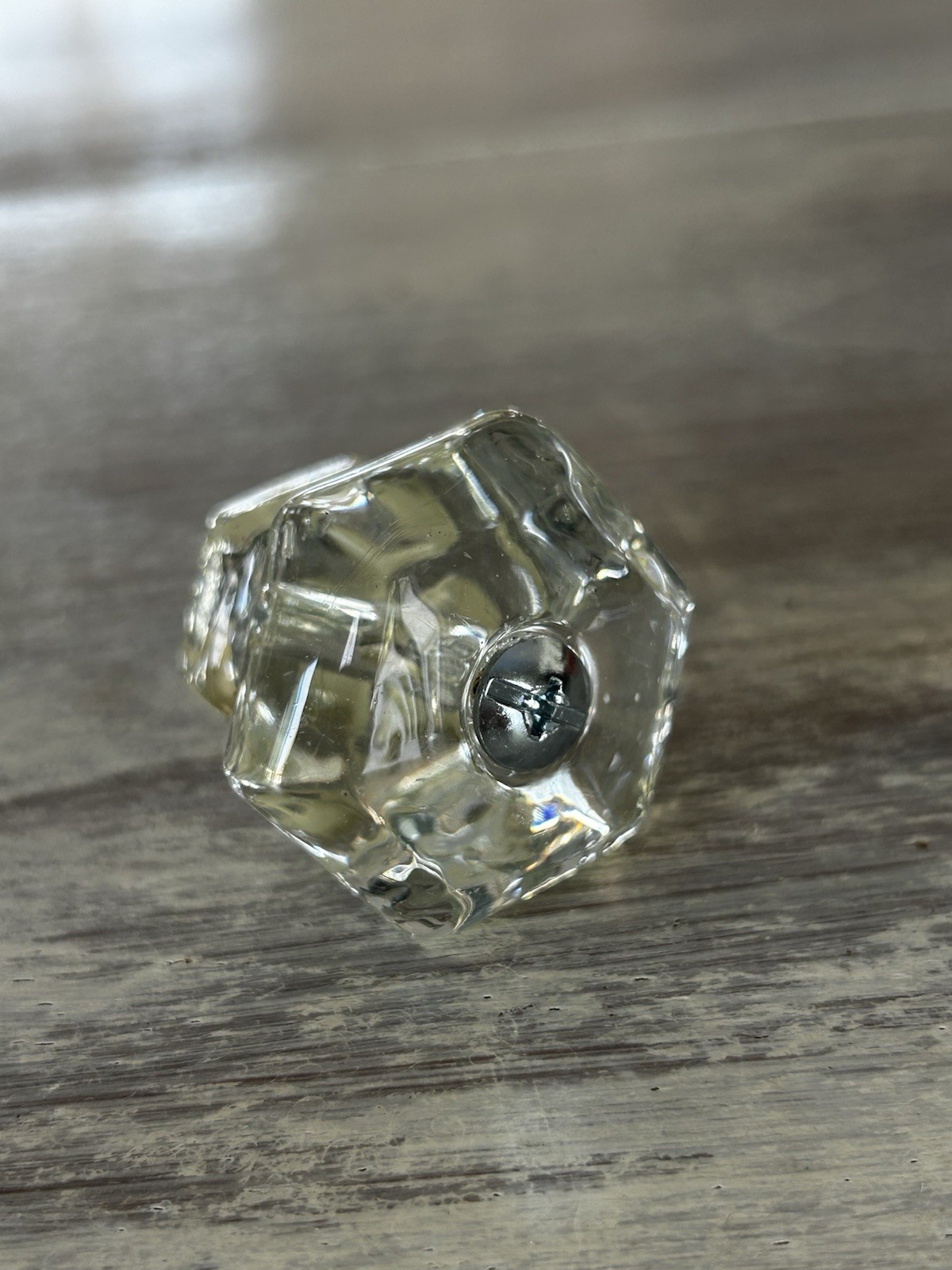 Vintage Glass Pull Knob Hexagon 1 1/2″ New Hardware (2a)