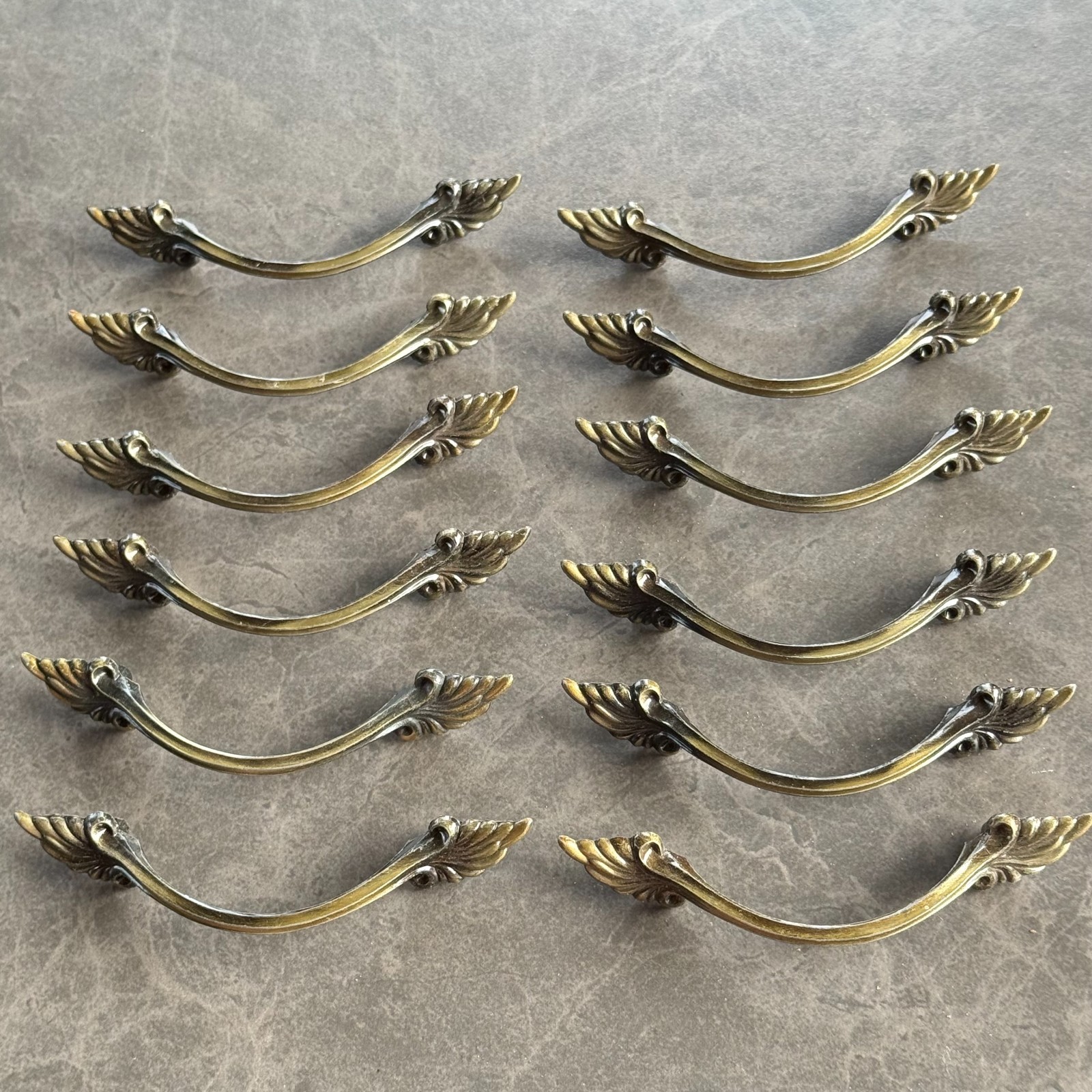 Brass Drawer Handle Pulls, Vintage Japan Art Nouveau Style – Set of 12