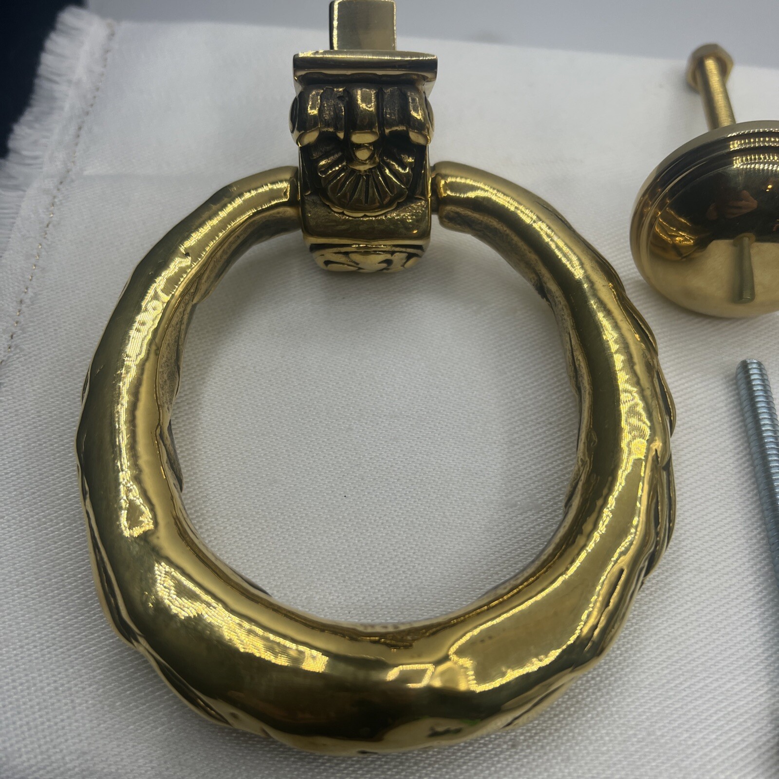 Brass French Victorian Knocker Drop Ring 4” Diameter Drawer pull Knob Set Of 2