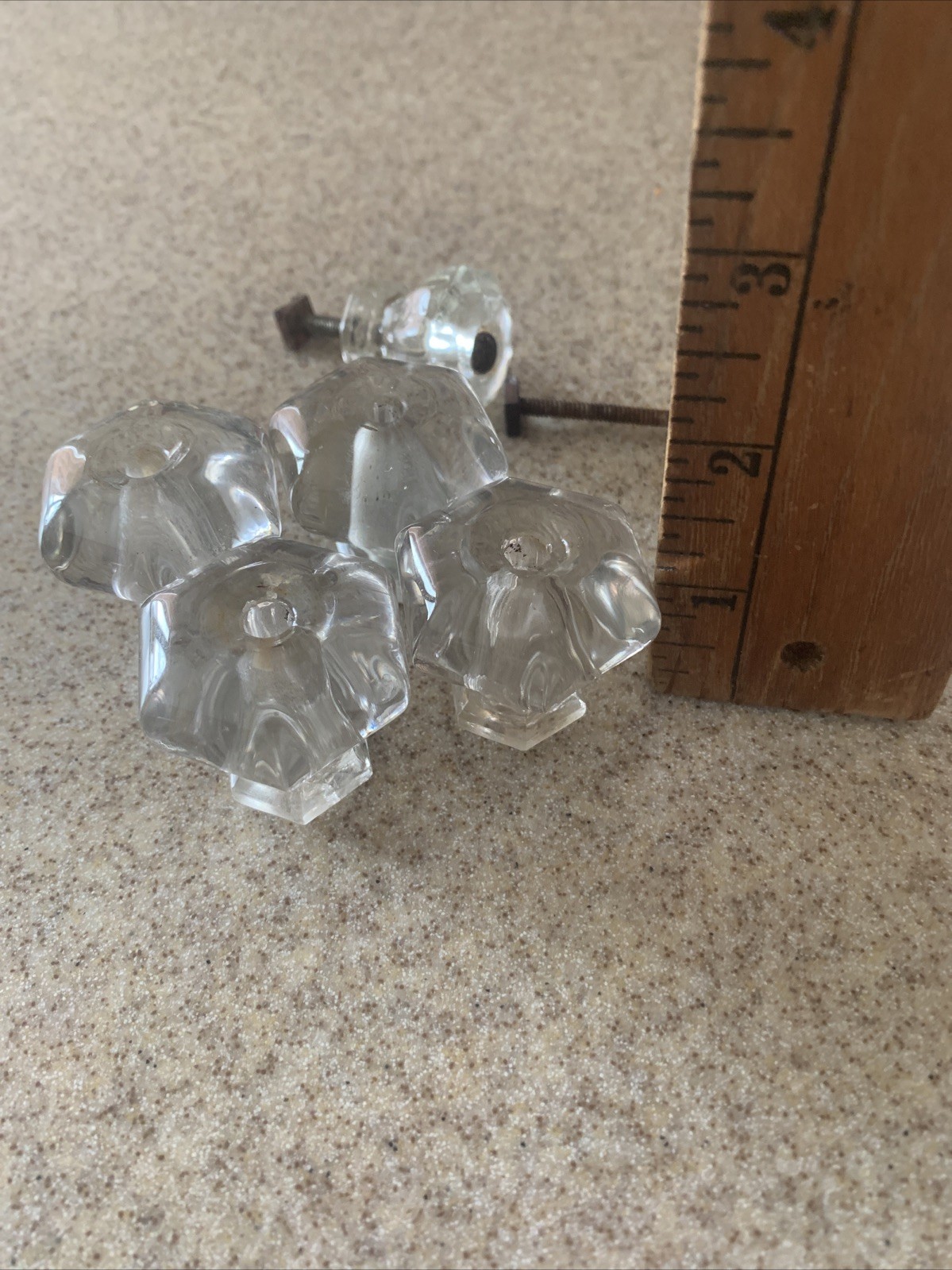 5 Vintage Depression Style 2 Size Hexagon Clear Glass Drawer/ Cabinet Knob Pulls