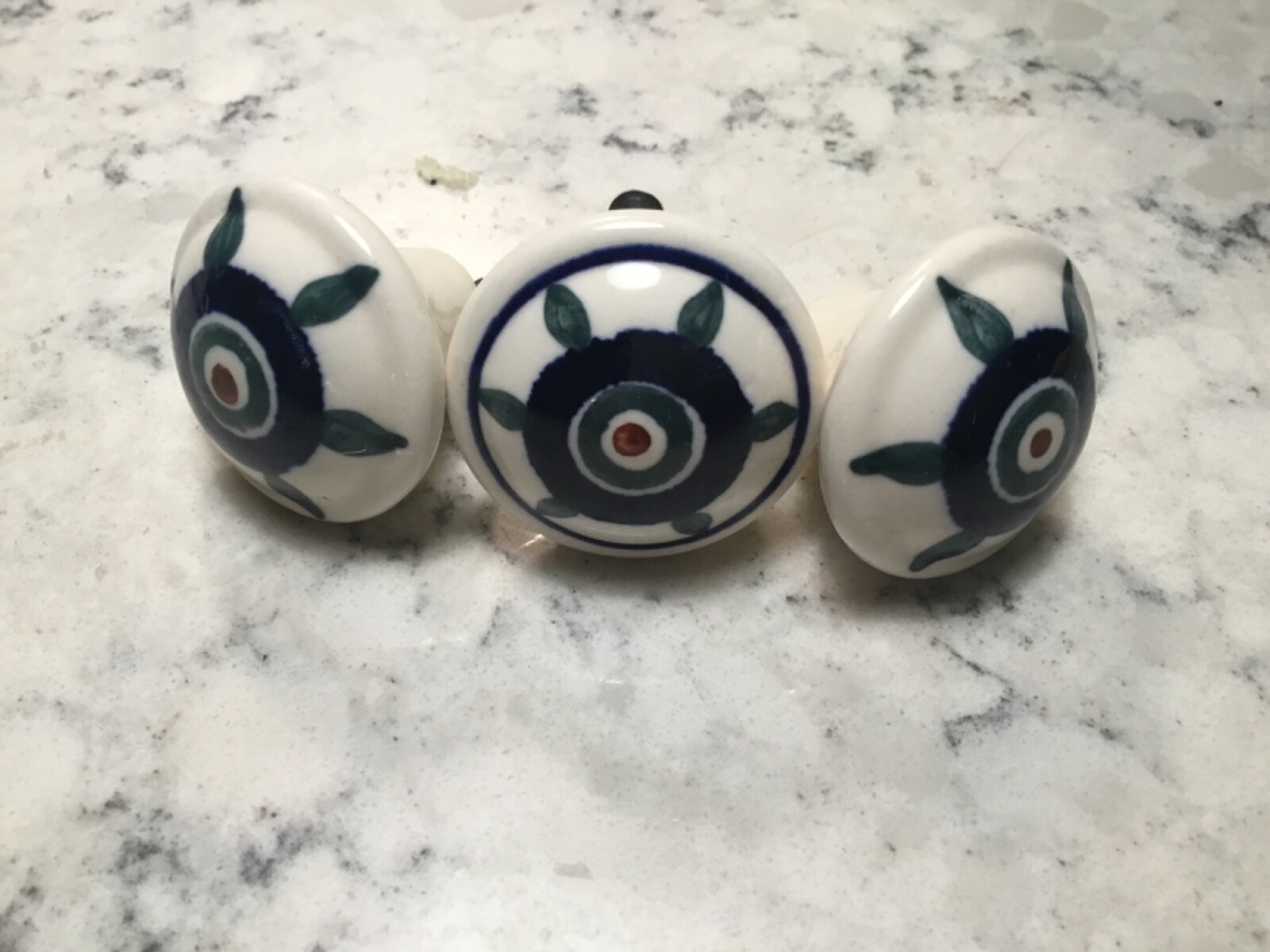 3 Ceramic Drawer Pull Knobs PEACOCK Pottery Boleslawiec Poland