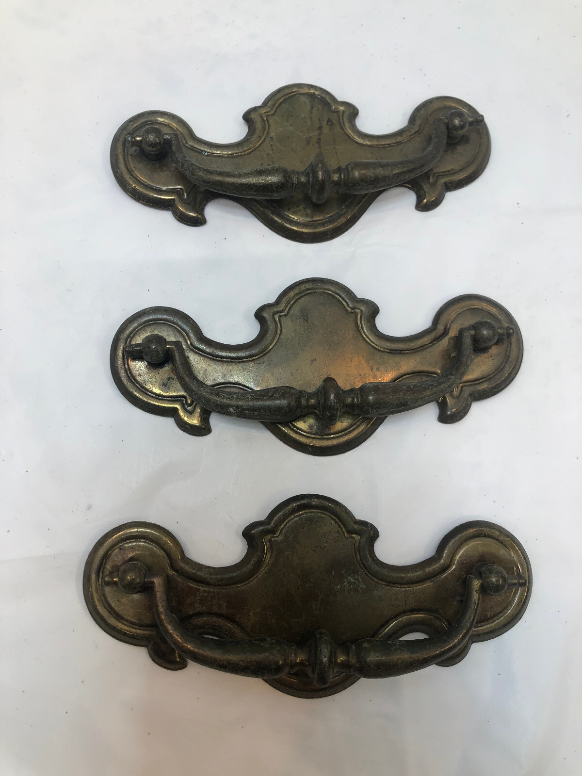9 Vintage Drop Bail Drawer Pulls Golden Brass Screws Model