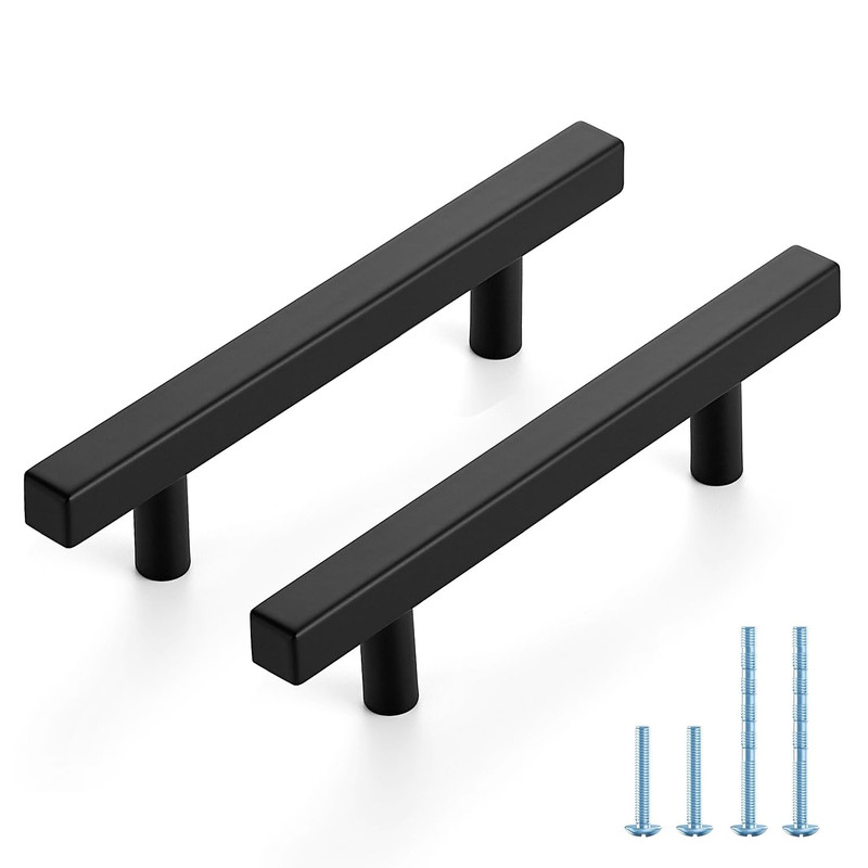 Joy Decor 60 Pack 3-3/4 Inch Matte Black Square Cabinet Handles Stainless Steel