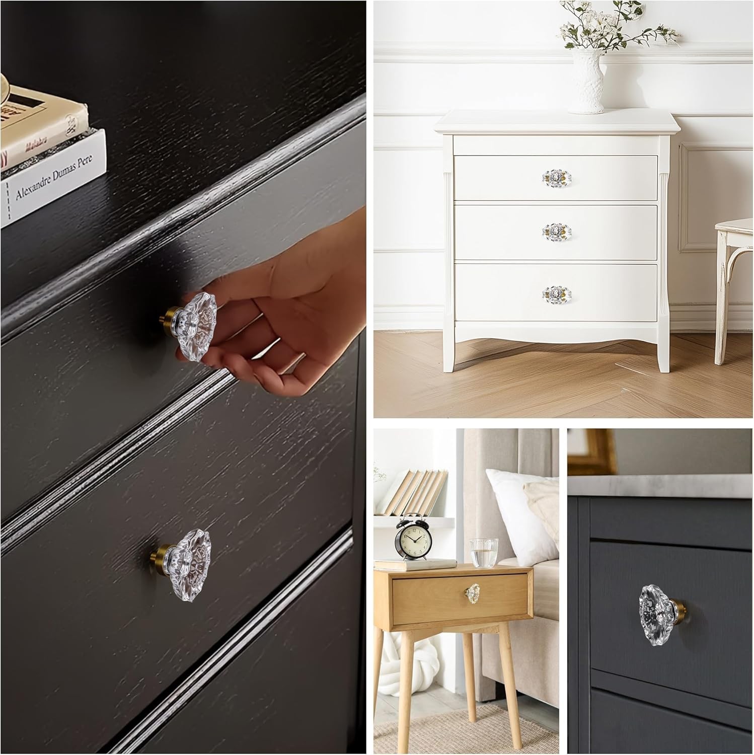Vintage Antique Brass Crystal Drawer Knobs – 4 Pack