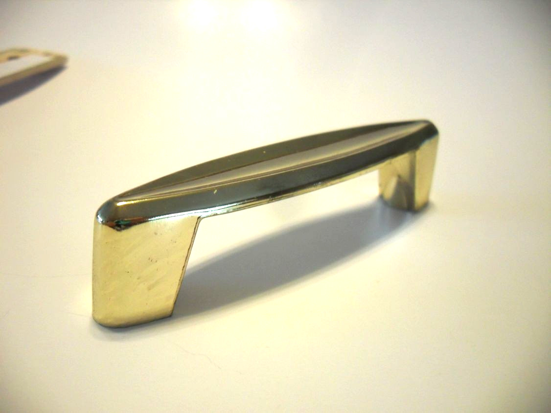 Vintage Polished Brass Concave Drawer Pull Flared Bases Cabinet Handle Ajax Mfg.