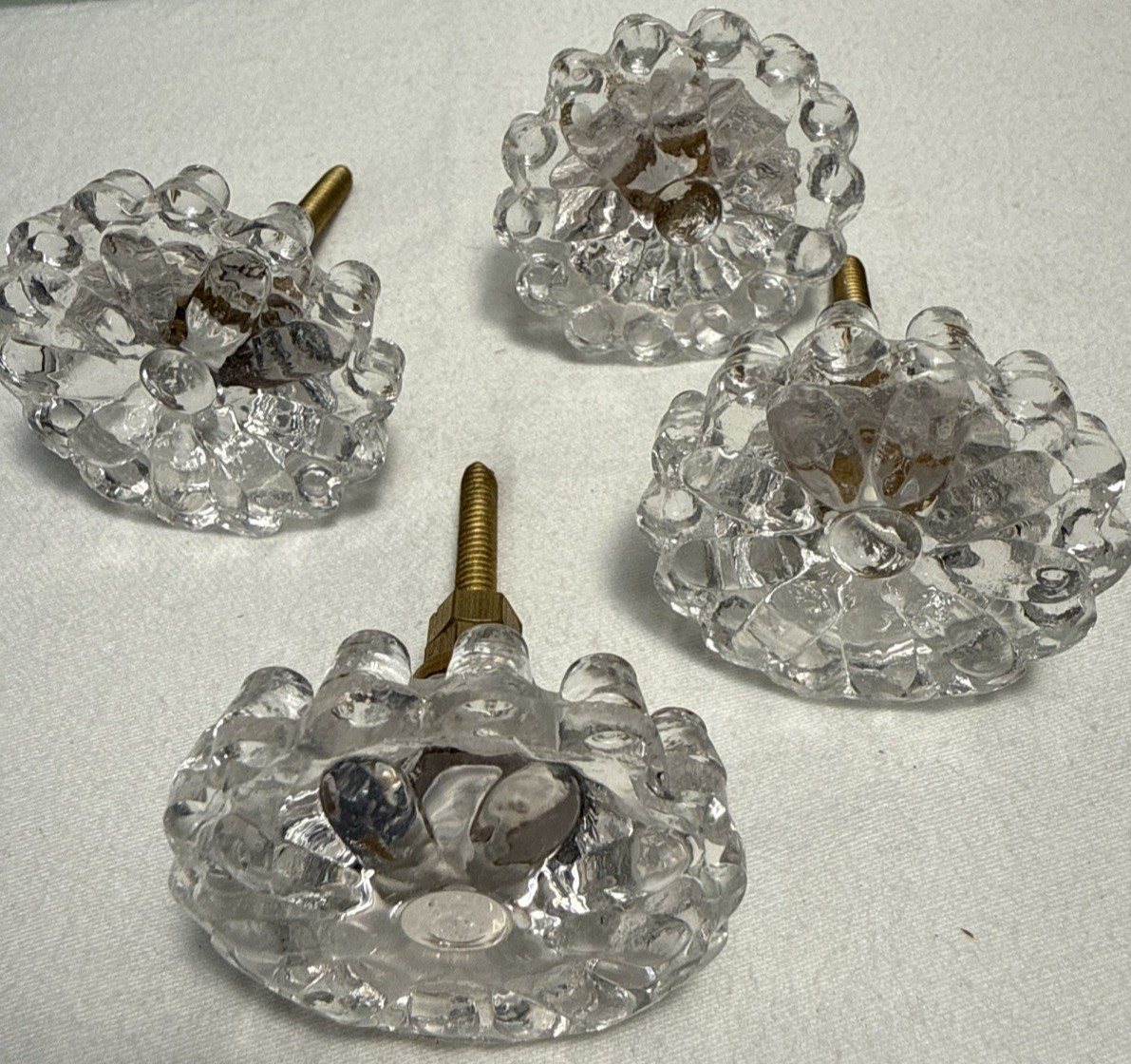 DRAWER CABINET KNOB PULL Flower Floral Clear Glass Fancy Chic Cottage LOT 4