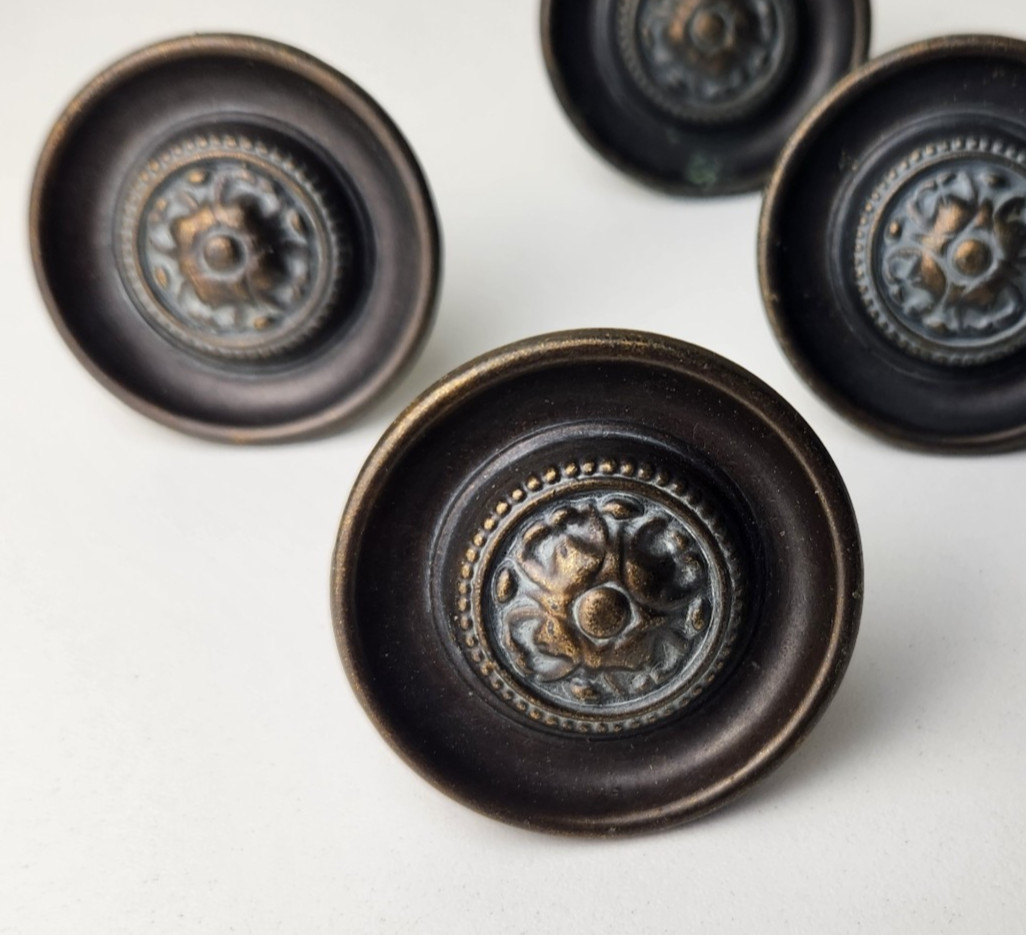 9 Vintage Drawer Knobs KBC-1 Handles Keeler Brass Co Floral N-5421 Bronze Beaded
