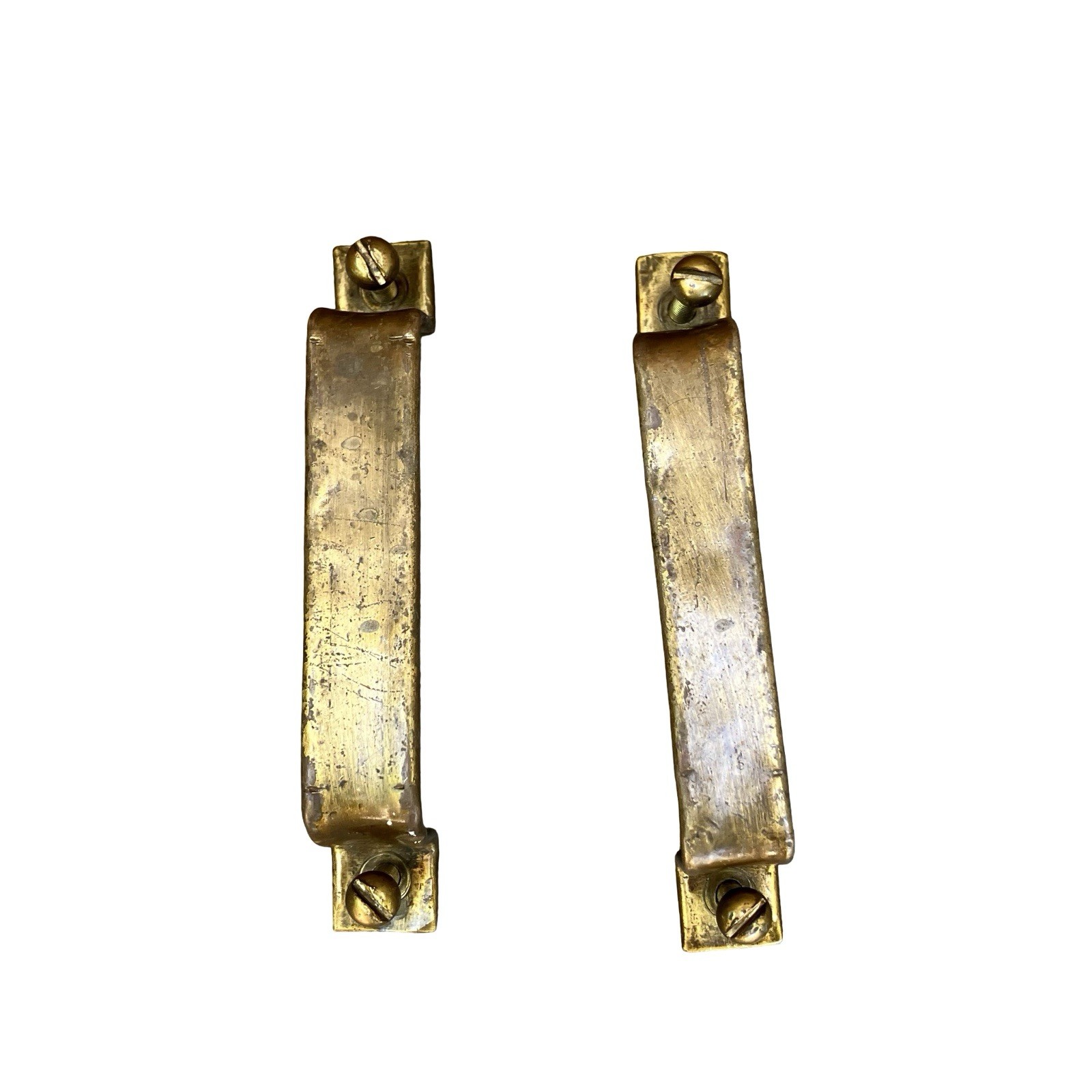 Antique Brass Cabinet Handles Drawer Pulls Door Rectangle Original Screws & Nuts