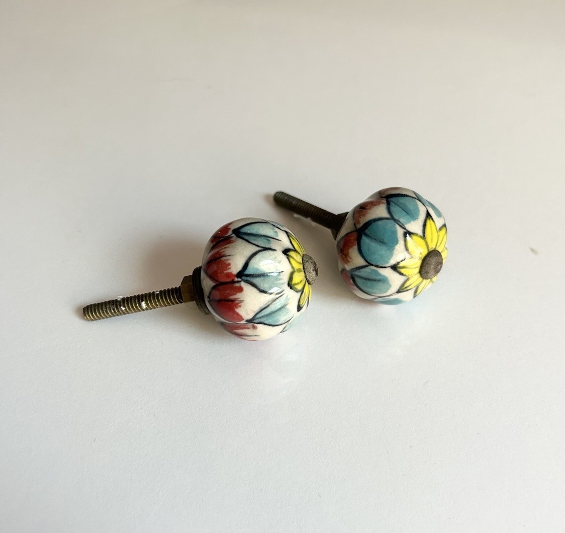 Vintage Floral Ceramic Brass Pull Knobs Cabinet Dresser Knobs Drawer