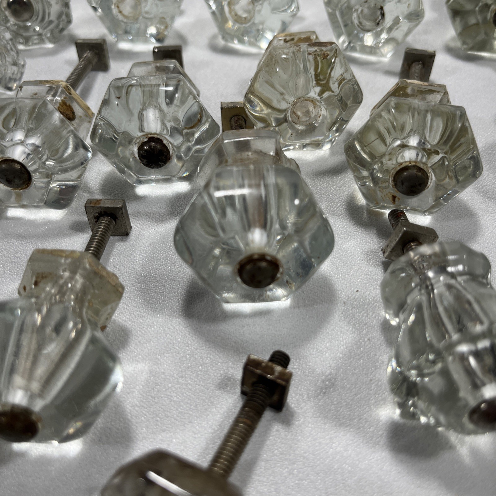 Lot Of 52 Antique Vintage Clear Glass Drawer Knobs-Salvage-Crafting-Restoration