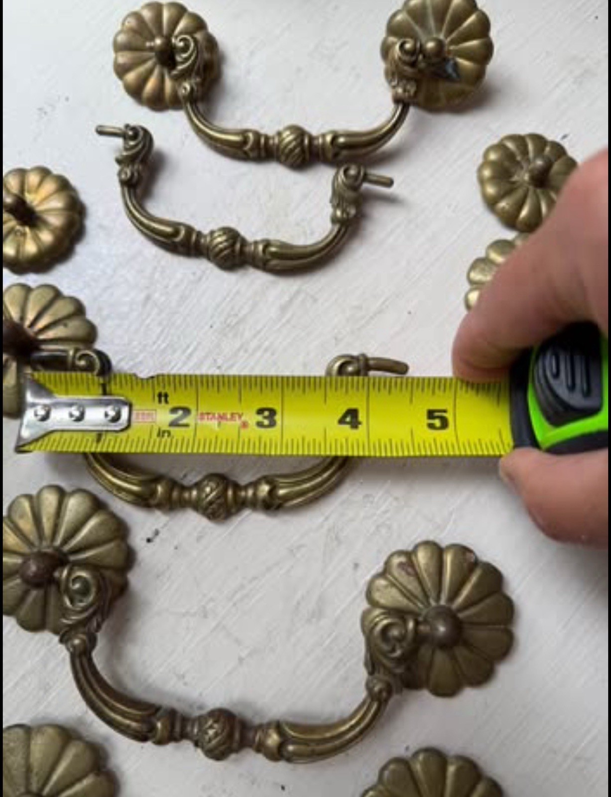 5 Antique Vintage Ornate Brass Drop Bail Drawer Pulls SALVAGED