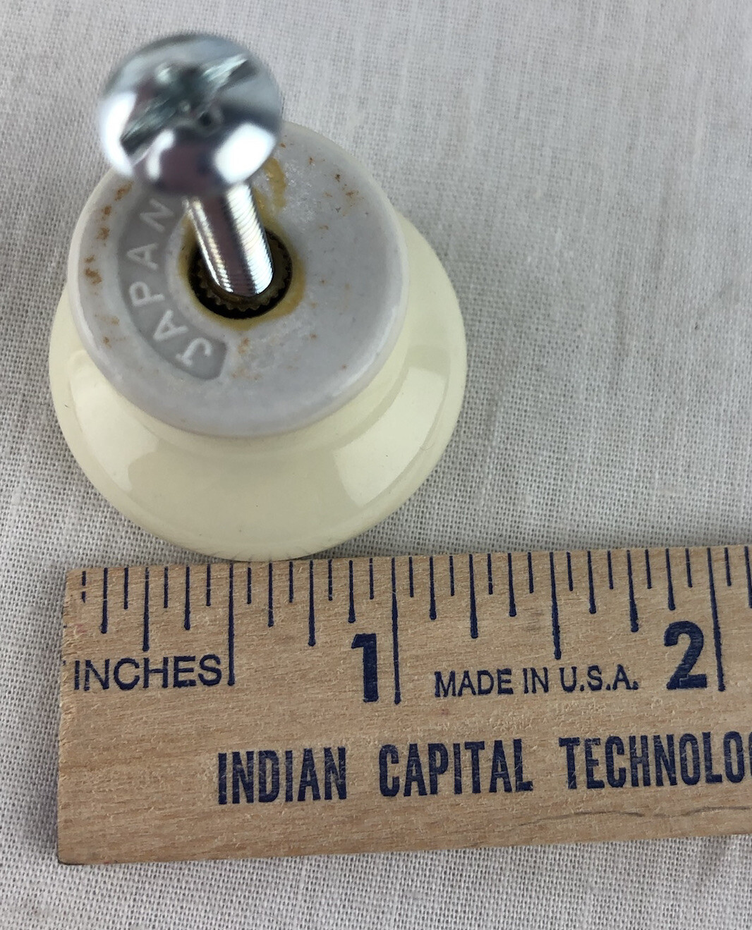 Porcelain Knobs With Screws Set of 4 Brown Stripe Off White Belwith Vintage