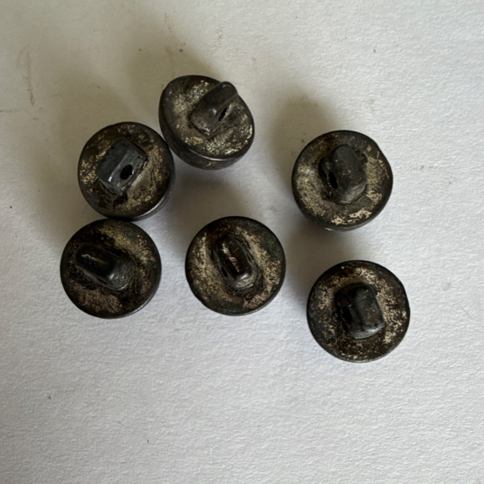 Lot of 6 Antique Brass Dome Shank Buttons – 1920s Industrial Patina