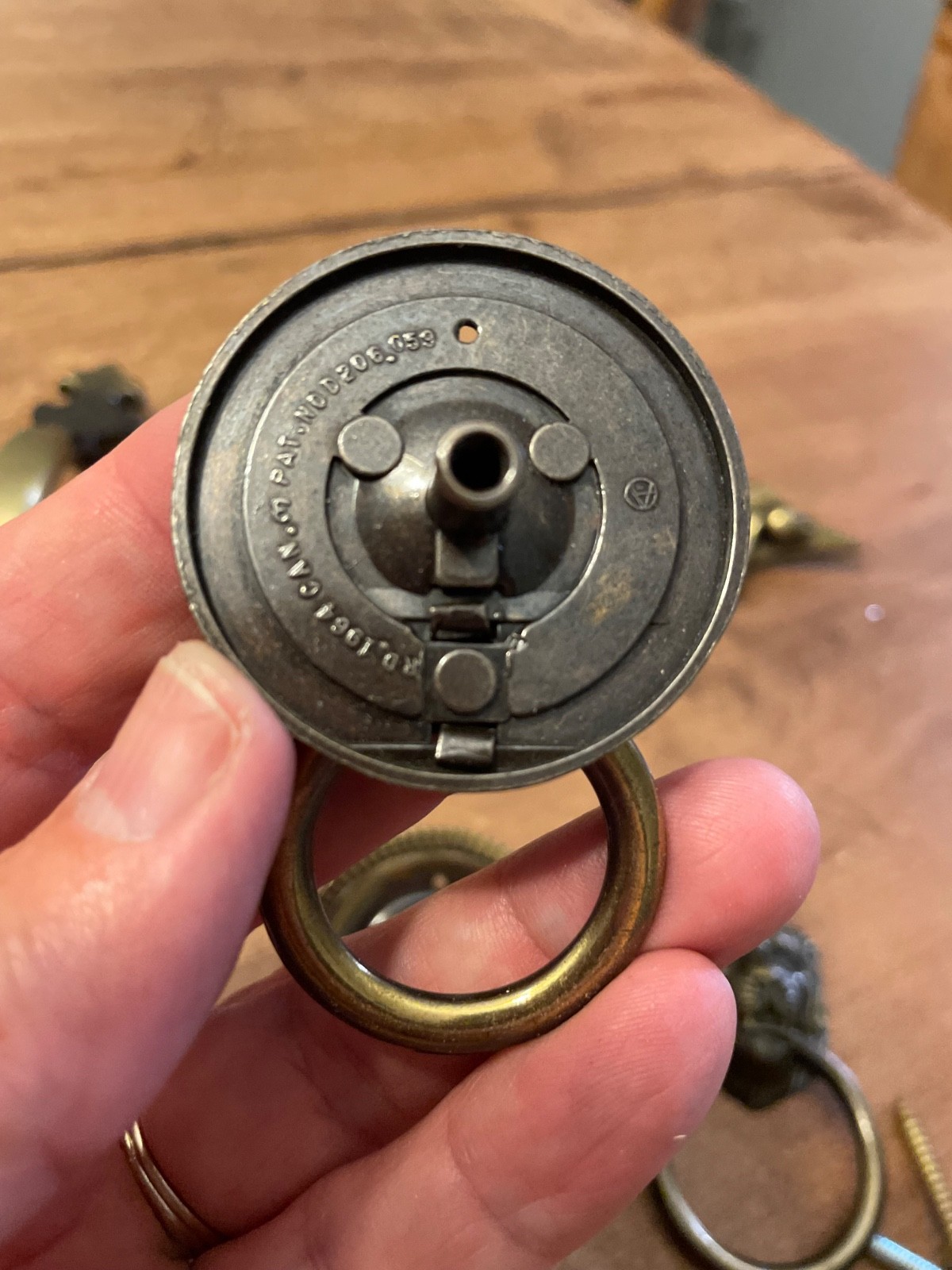 variety of vintage brass pieces, door knock, handles, and pulls never used