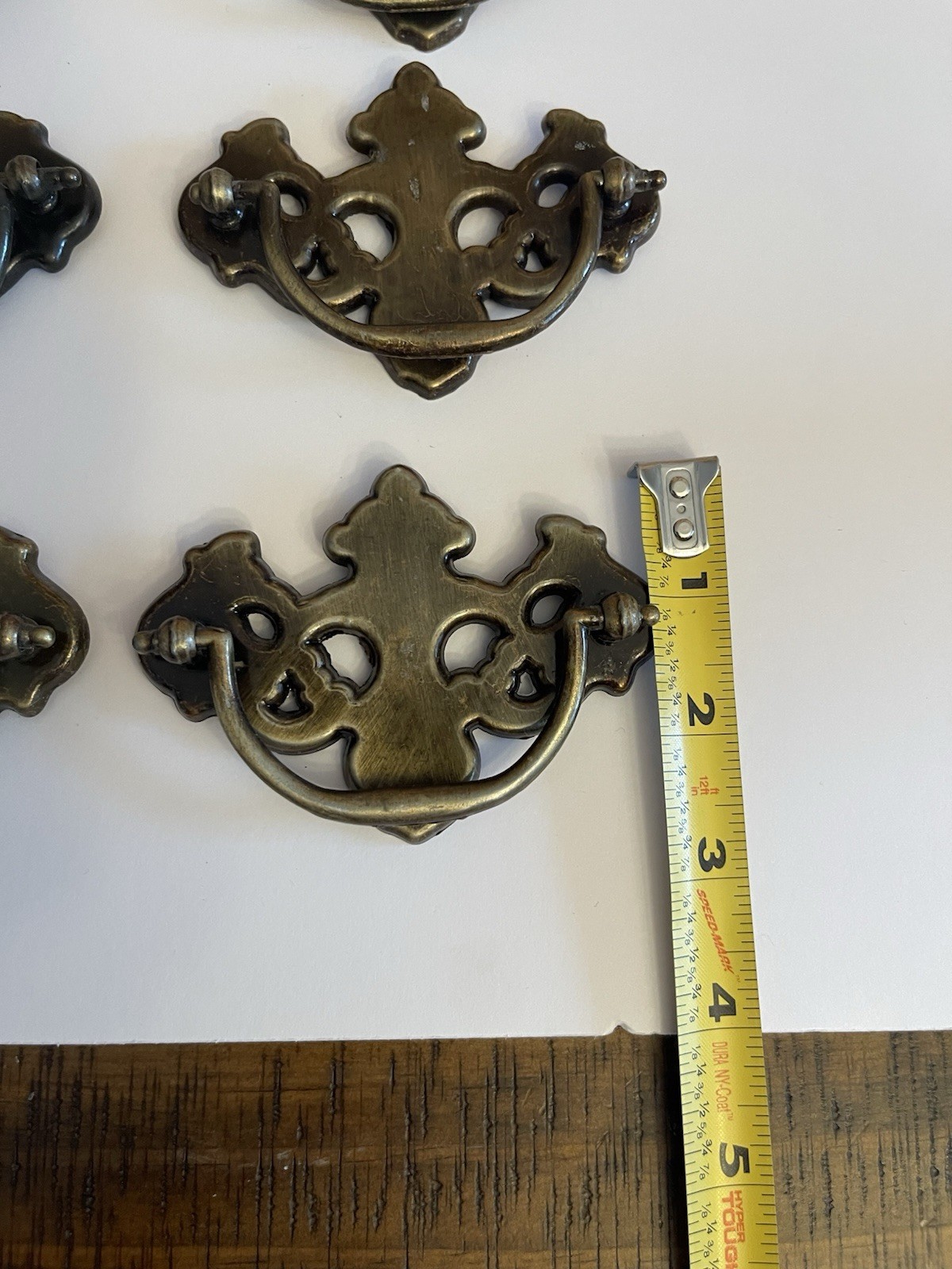 Lot of 6 Vintage 3-in Center to Center Brass Bail Drop Drawer Pulls