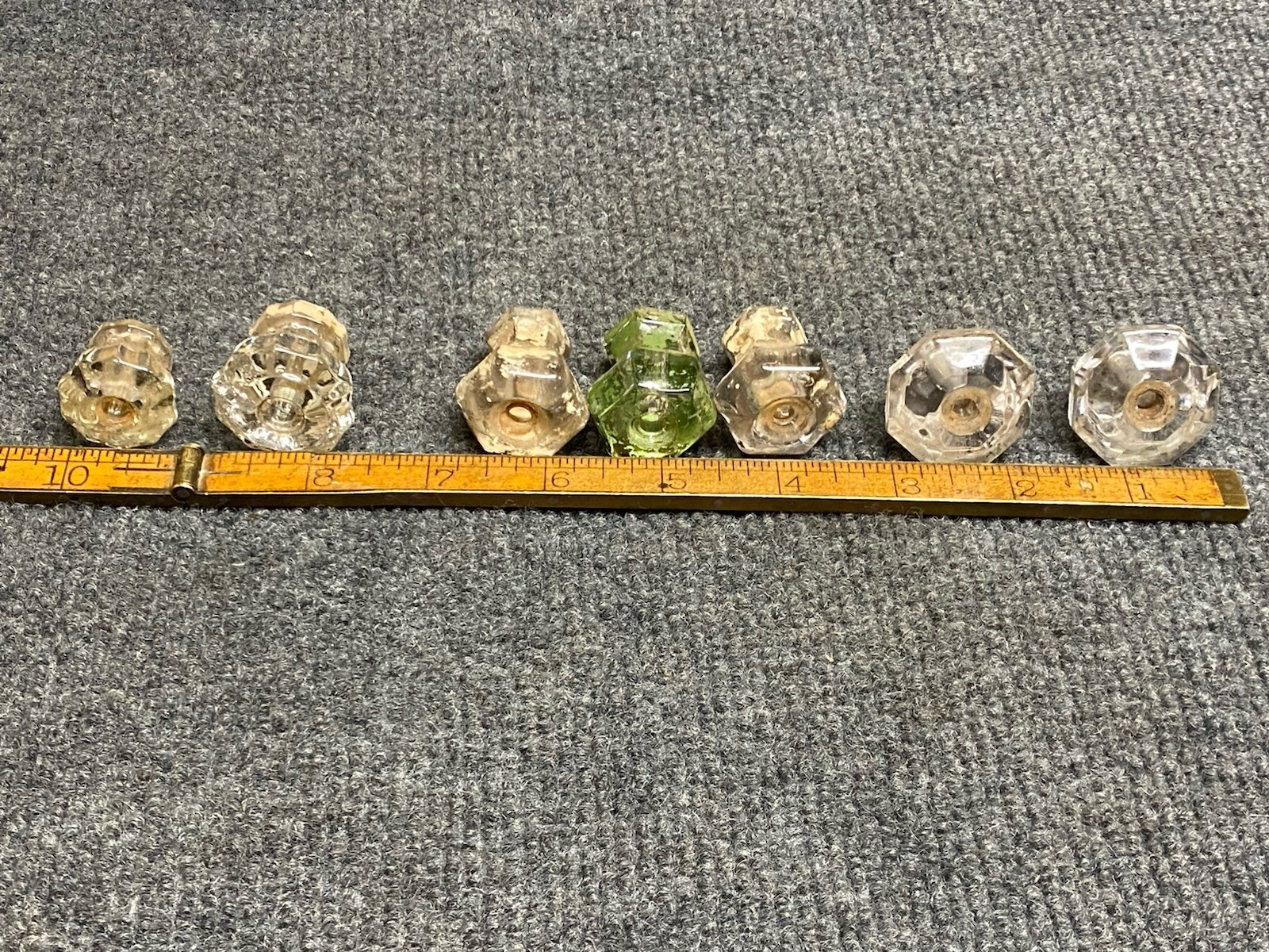 (7) Antique Glass Drawer Pulls Different Sizes And Styles