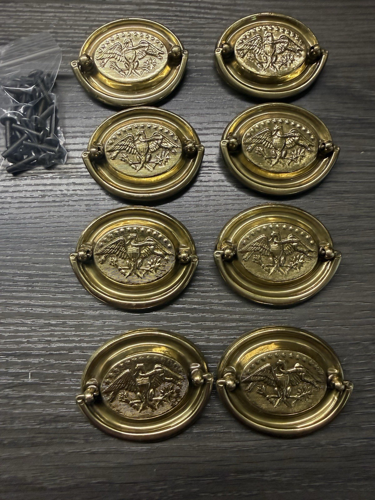 8 RARE Keeler Brass HEPPLEWHITE AMERICAN OVAL EAGLE Drawer Pulls Handles NOS (3)