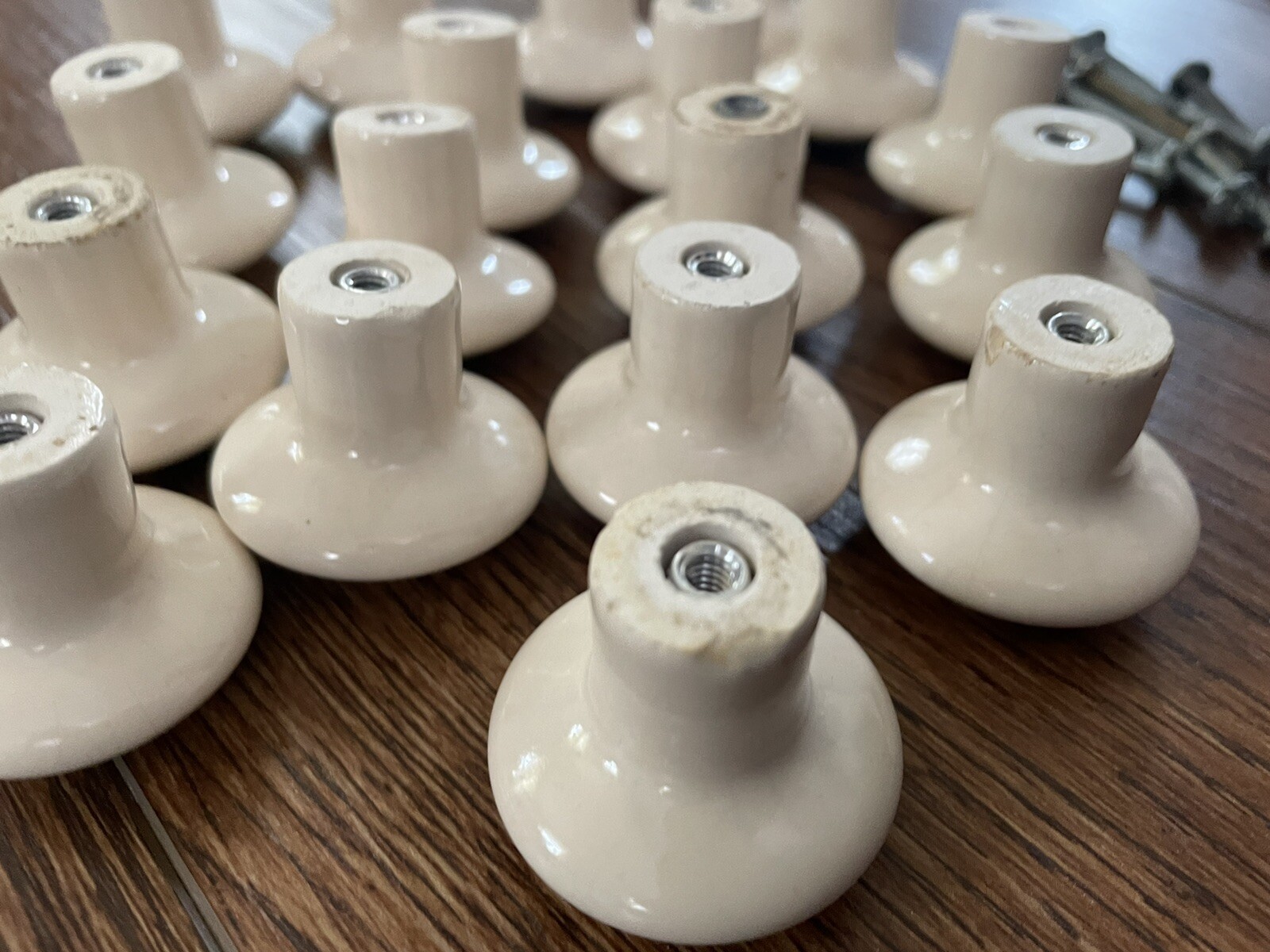 light Bage Ball Knob Ceramic Porcelain Cabinet Drawer Pull Vintage 1 1/4″ lot 18