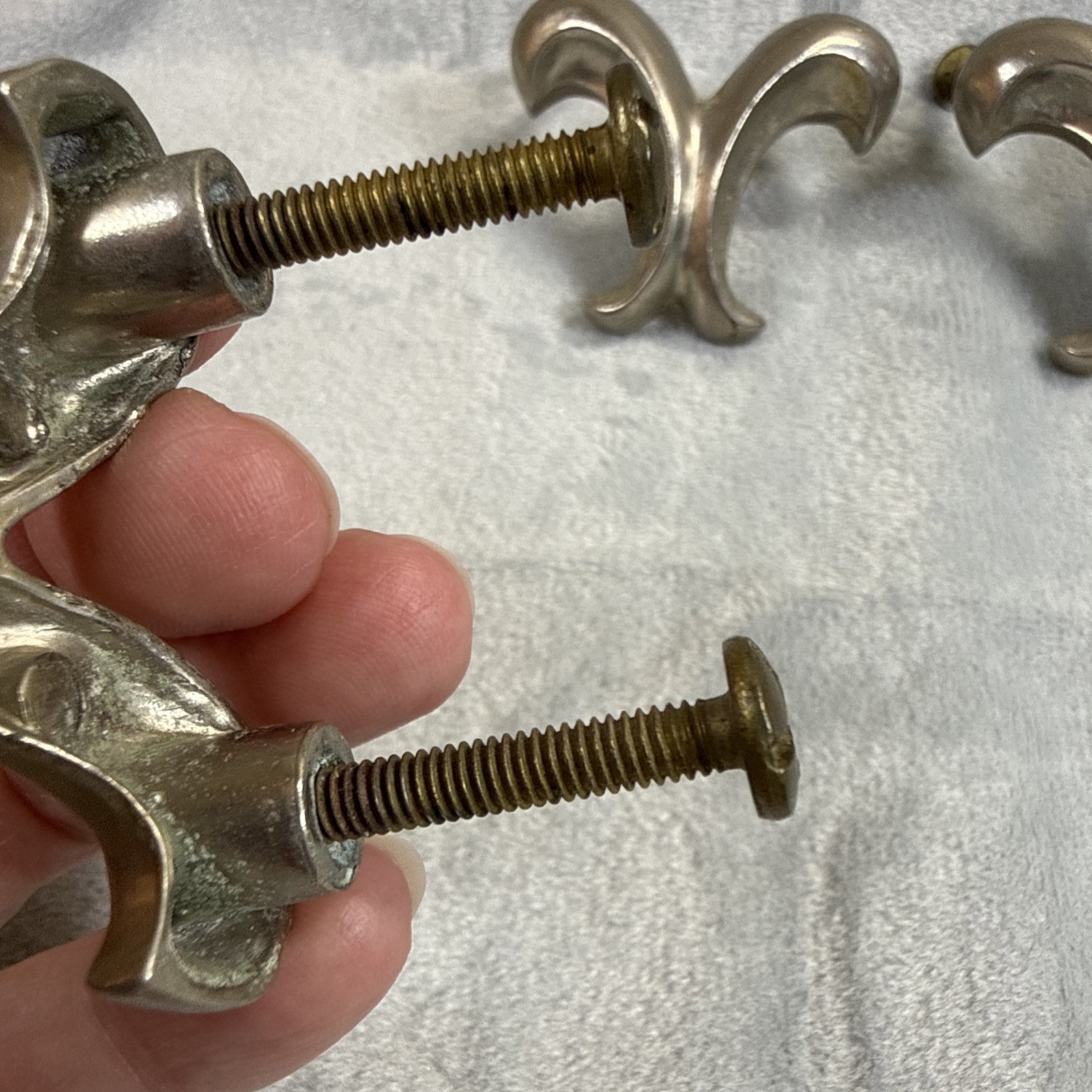 VTG Keeler Brass Co Double Scroll Cabinet Drawer Knob Pulls Silver Tone Set Of 8