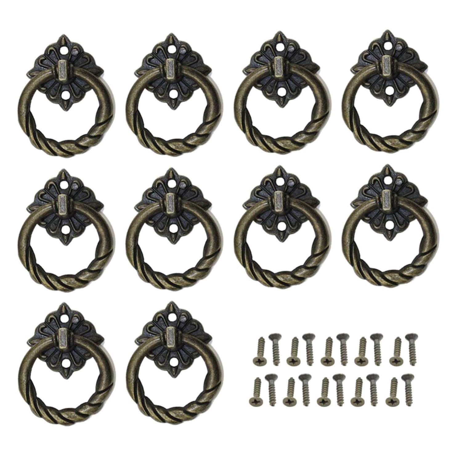 LXZ 10 Pcs Vintage Antique Brass Ring Pulls Handles for Cabinet Drawer