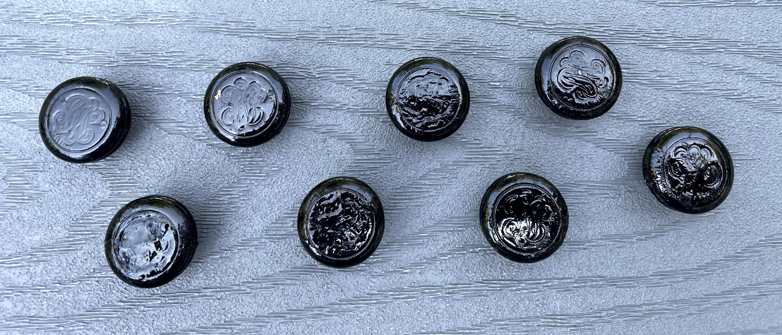 8 VTG ACORN 1″ ROUND BLACK FORGED IRON DOOR CABINET DRAWER PULL KNOBS HARDWARE