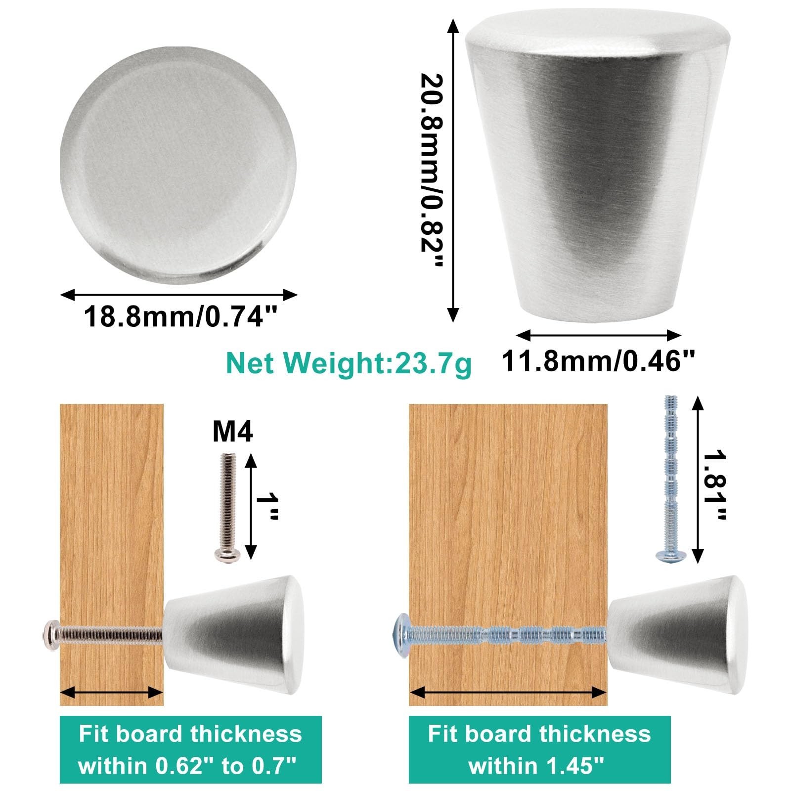 Brushed Nickel Cabinet Knobs, Dia. 3/4 inch Cone Dresser Knobs Small Drawer K…