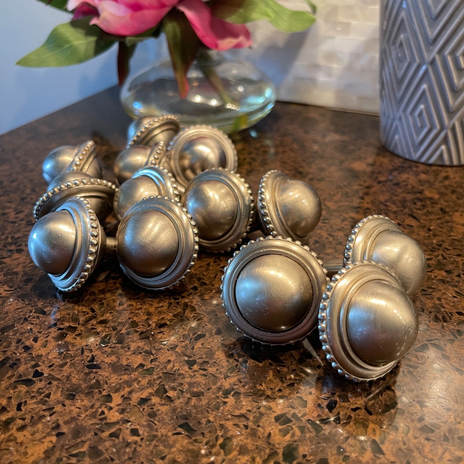 Sherle Wagner International Beaded Cabinet Knobs Brushed Nickel – Set of 13