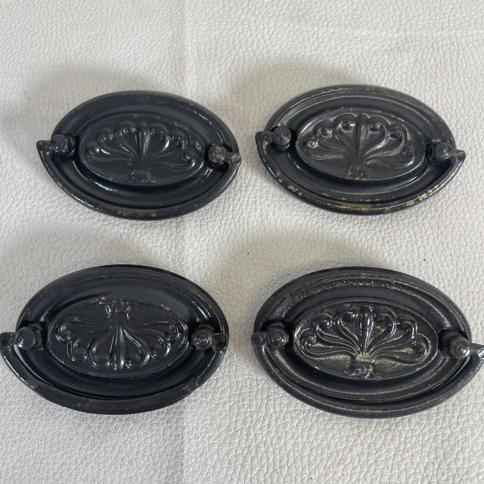 4 Antique Vintage Pulls Hepplewhite Drop Bail Oval Tin Steel 2.75″W x 1 7/8″-A