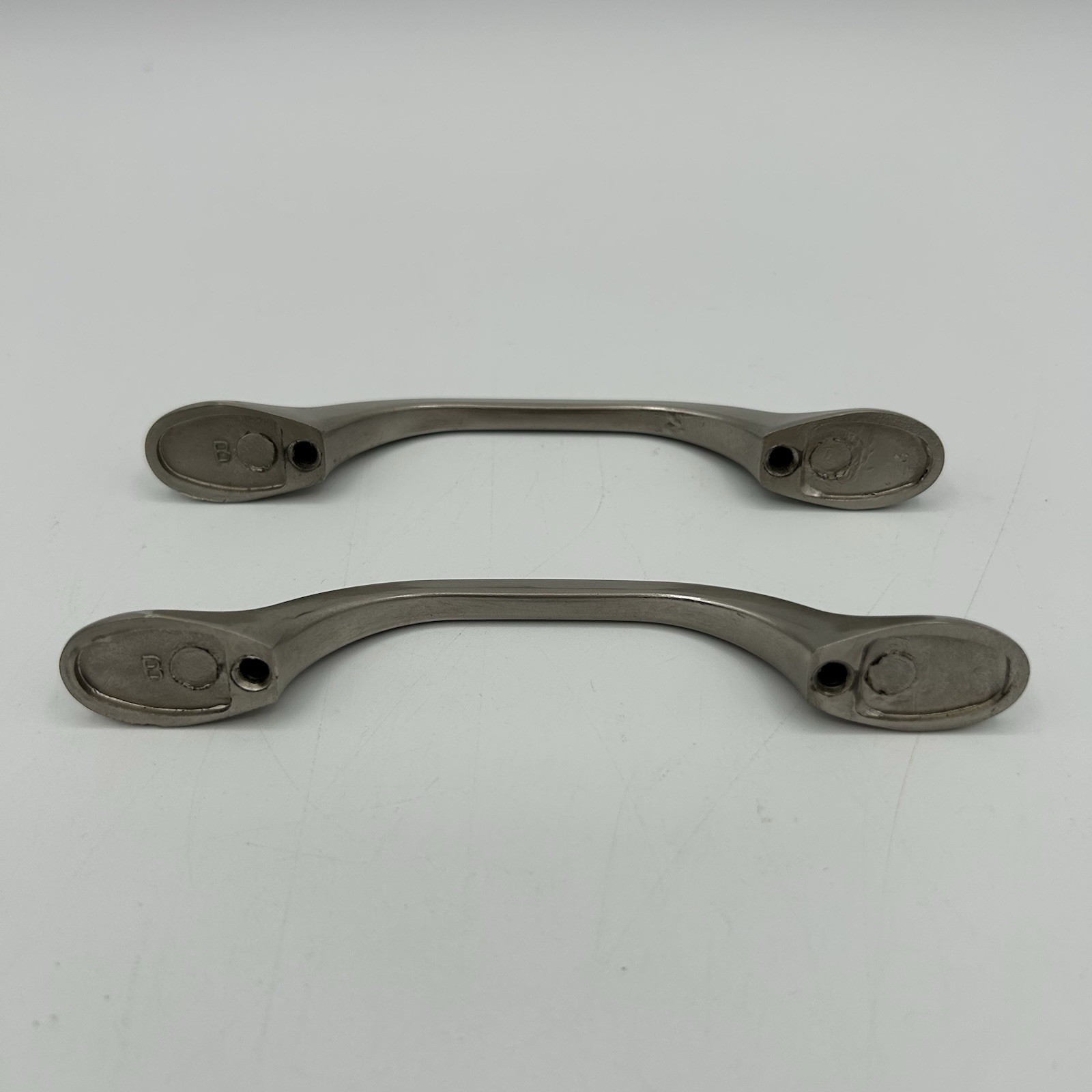 Vtg 3″ Spoon Foot Pull Knob, Brushed Nickel Drawer Pull Cabinet Door, VGC (2)