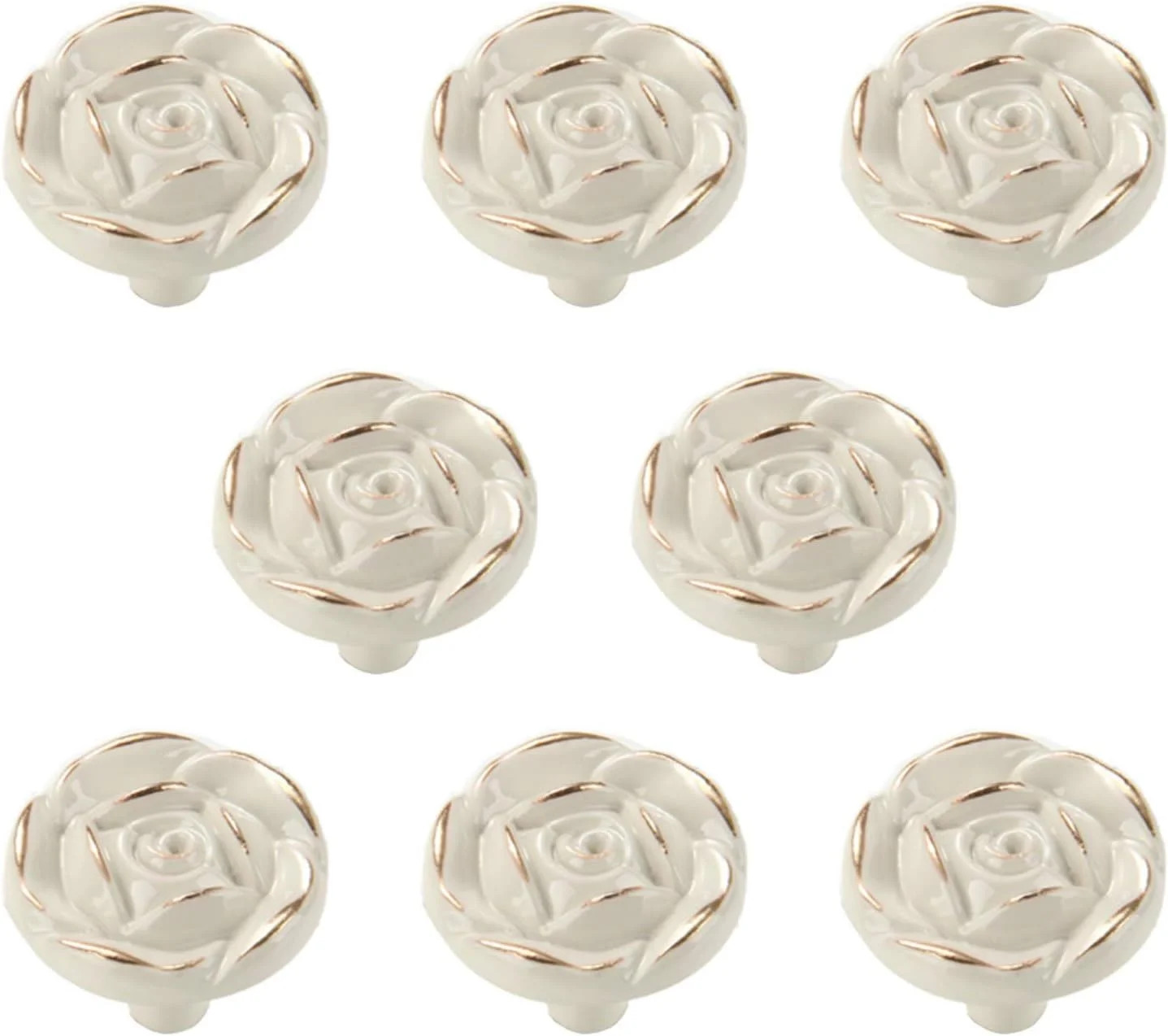 Antique Rose Flower Cabinet Knobs, Vintage Kitchen Shabby Chic Zinc Alloy White