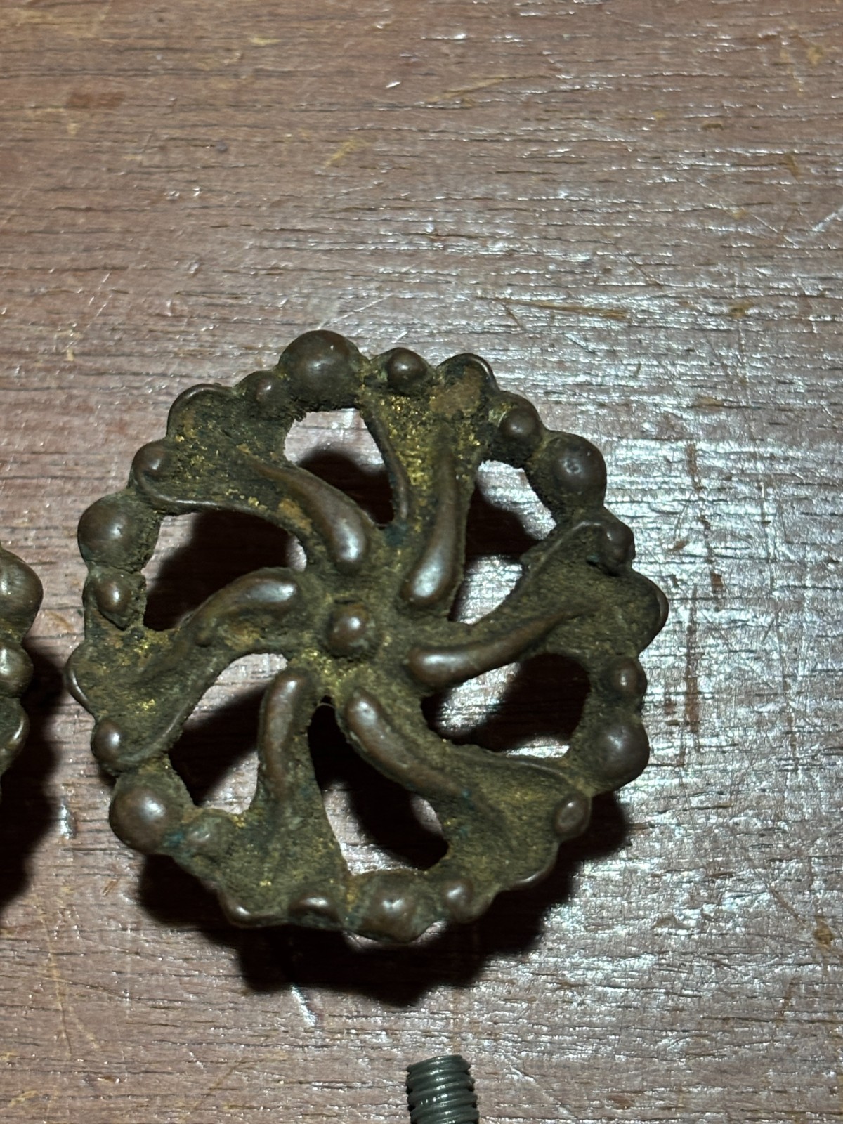 Pair Of Vintage Antique Ornate Round Cabinet Knob Drawer Pulls 1 1/2 Inch