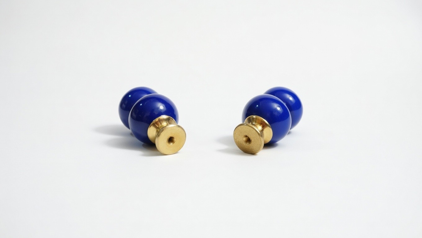 VTG Blue Celtic Porcelain Brass Knobs Drawer Pulls With Hardware