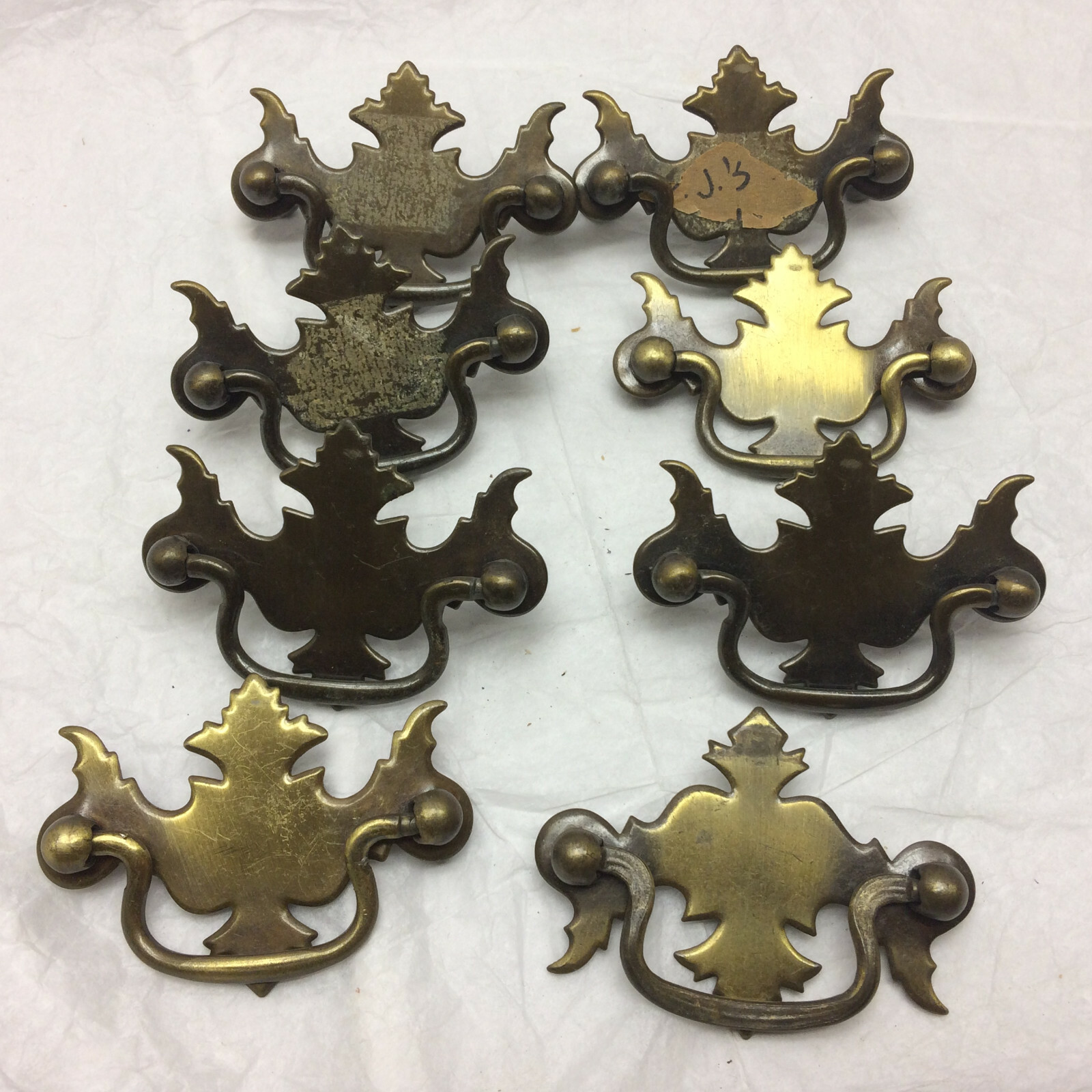 8 Vtg Drawer Pulls Pressed Tin Metal Ornate Design DIY Project Hardware floral