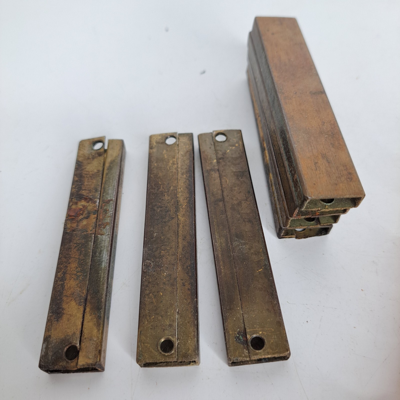 9 Antique ART DECO Butterscotch Bakelite Brass Plated Bar Drawer Pulls Reclaimed