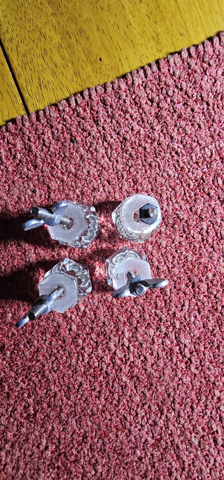 Set of 4 Vintage Hexagonal Clear Glass Cabinet Knobs Drawer Pulls Art Deco