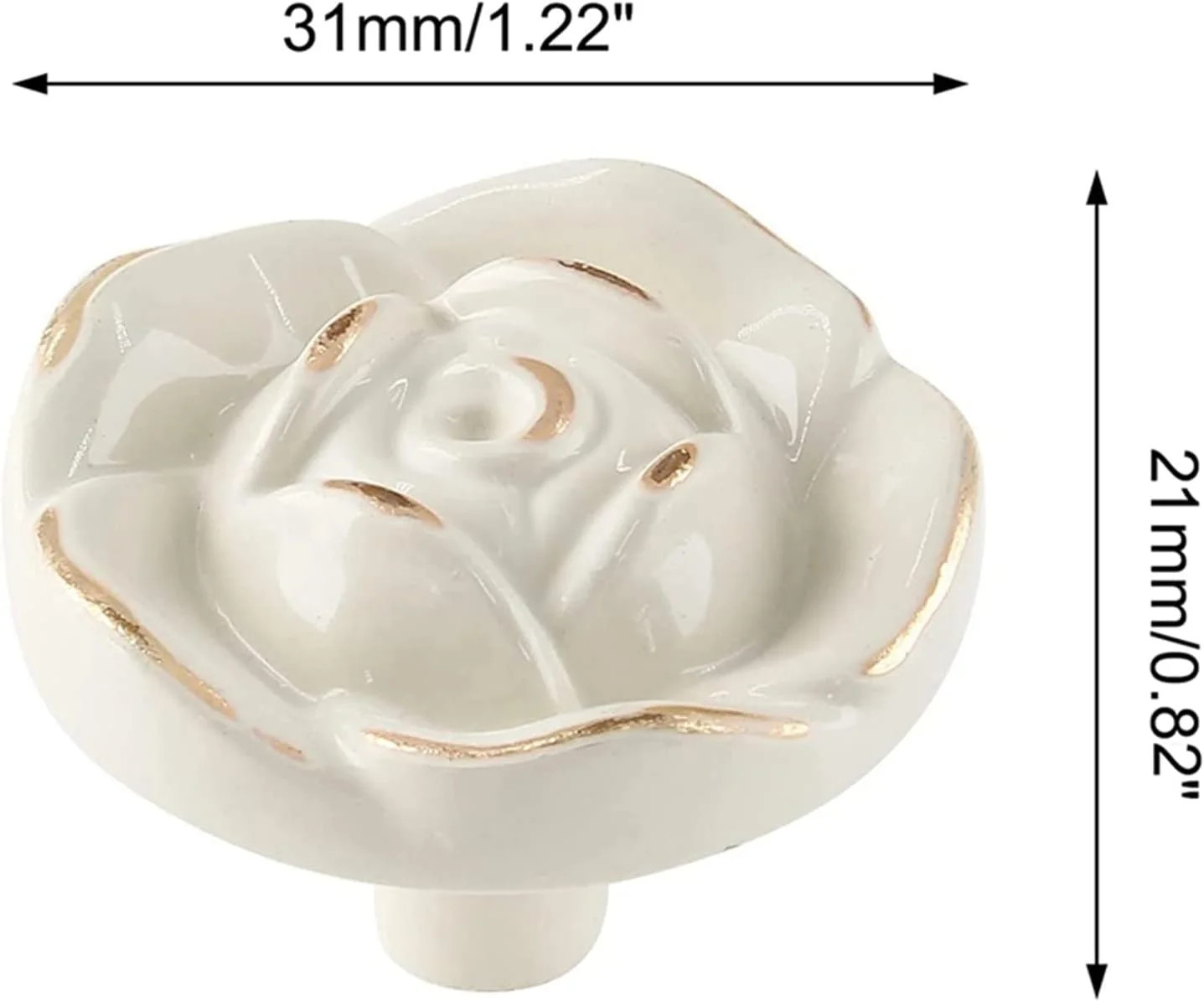 Antique Rose Flower Cabinet Knobs, Vintage Kitchen Shabby Chic Zinc Alloy White